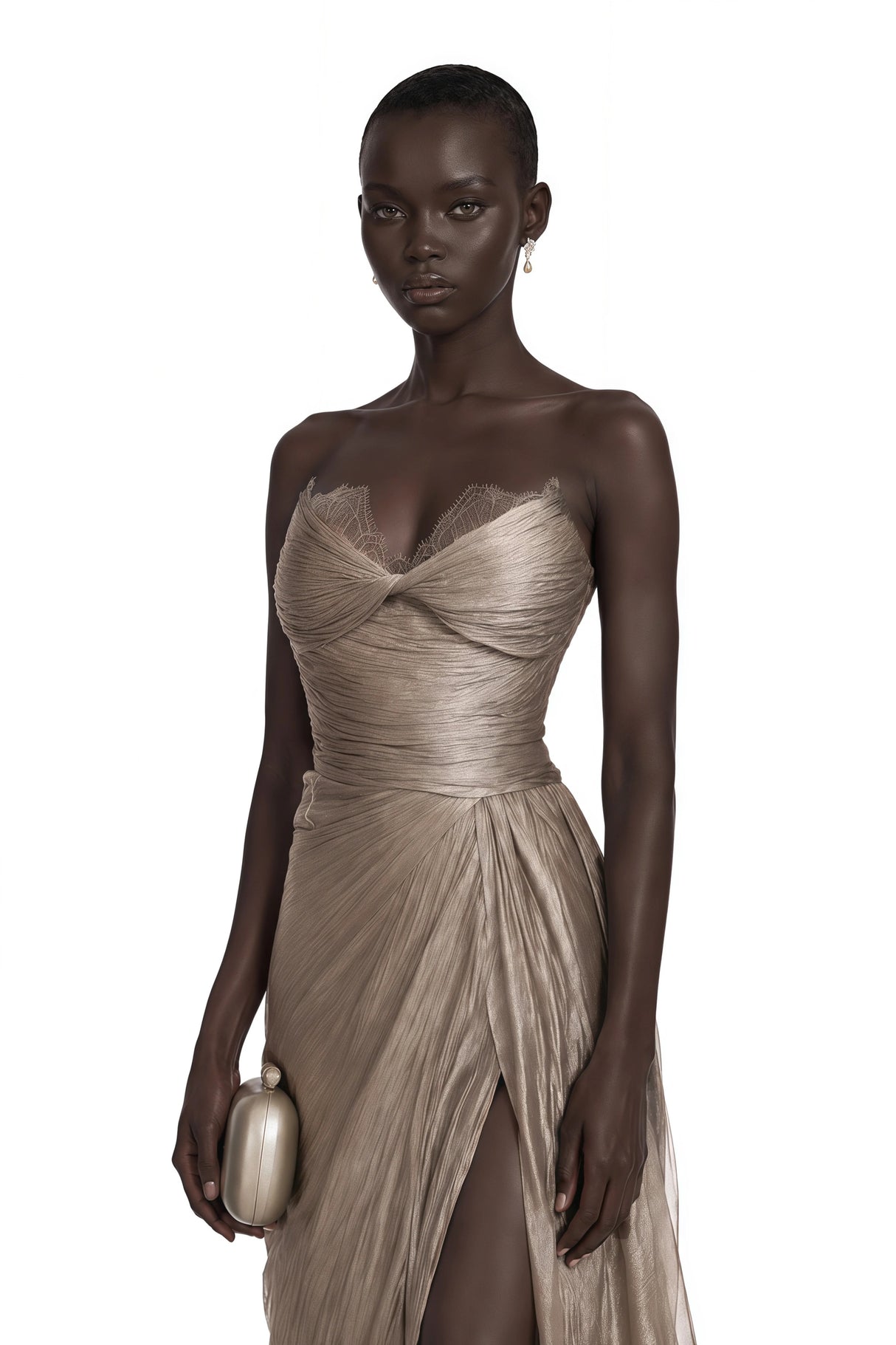 Constanza Brown Off Shoulder Ruched Maxi Dress