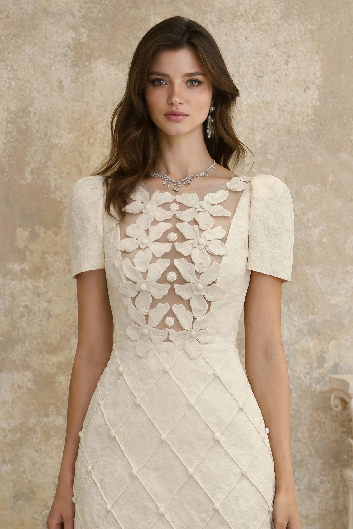 Coralie white petaldetail buttoned mini dress