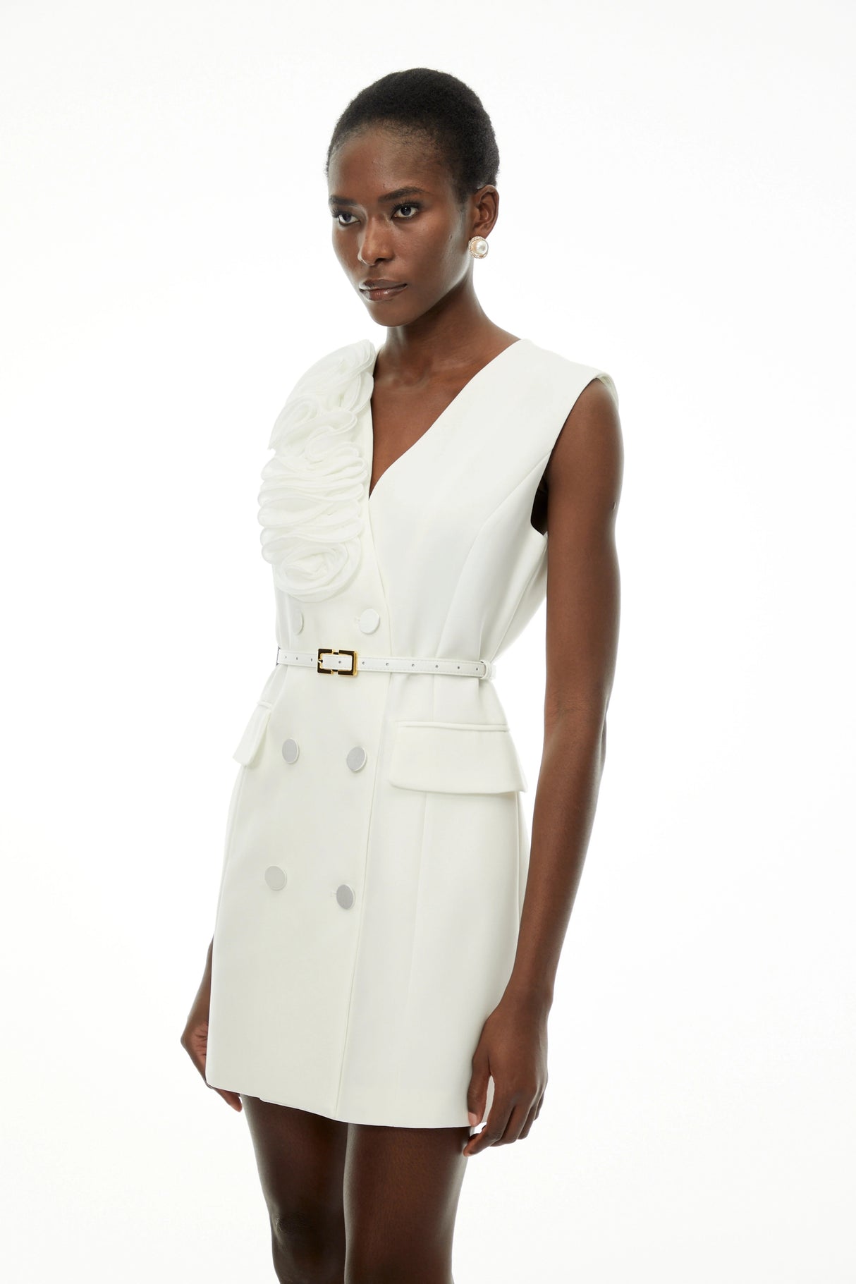Cordelia White Sleeveless Mini Dress with 3D Florals