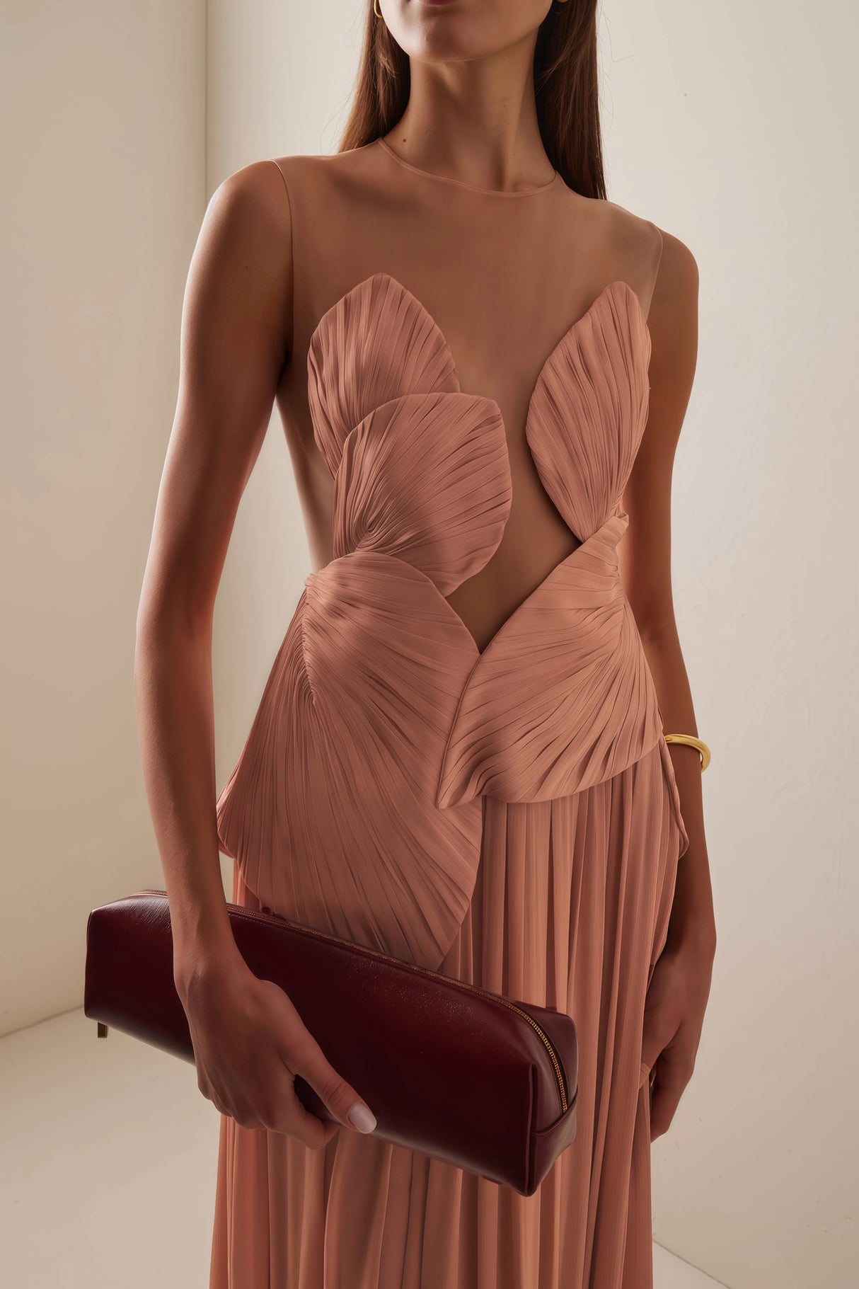Dalila Pink Backless Asymmetrical Ruched Maxi Dress