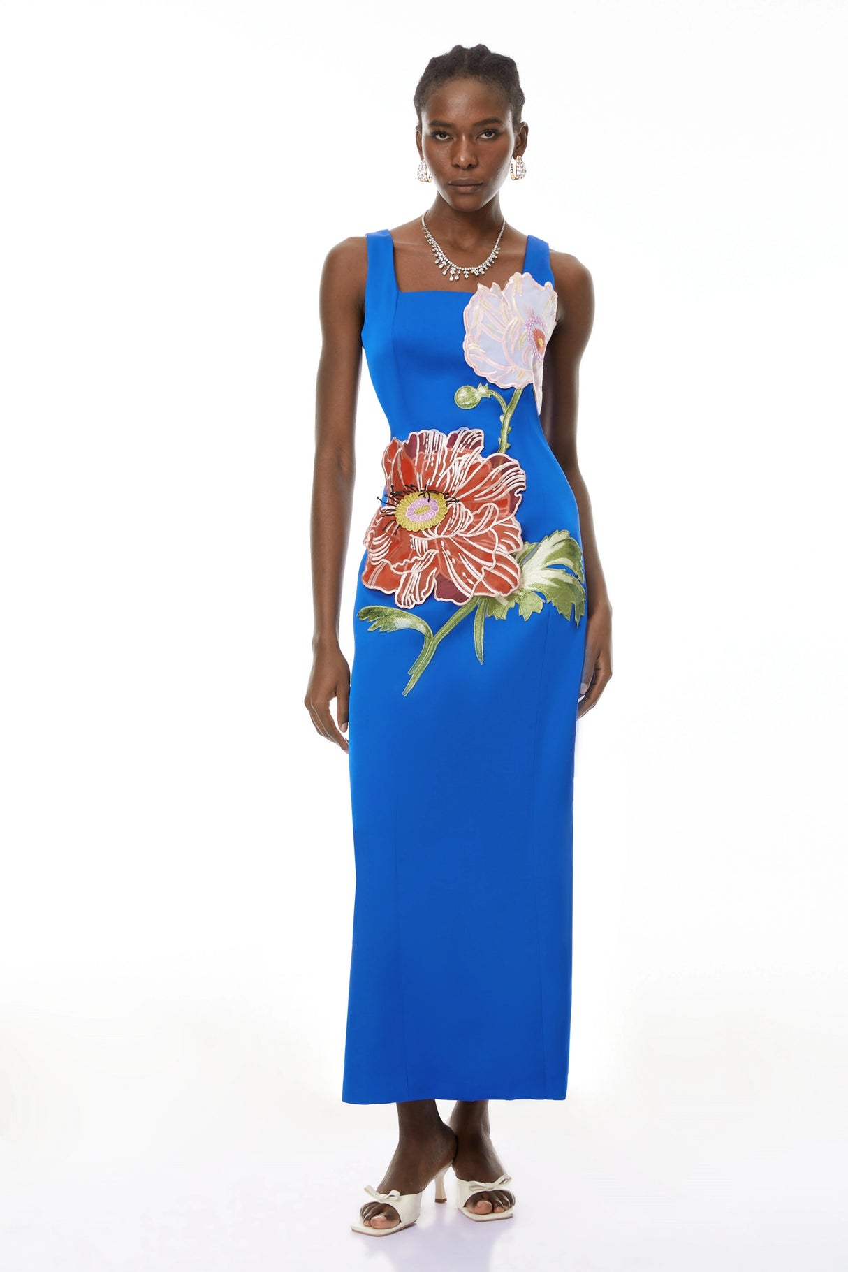 Damaris Blue Floral Embroidered Maxi Dress