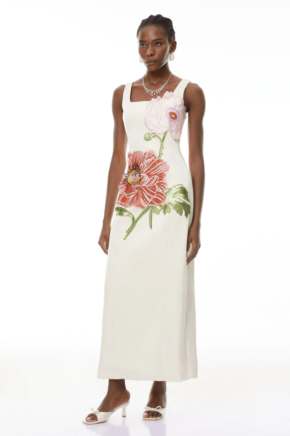 Damaris White Flora Embroidered Maxi Dress