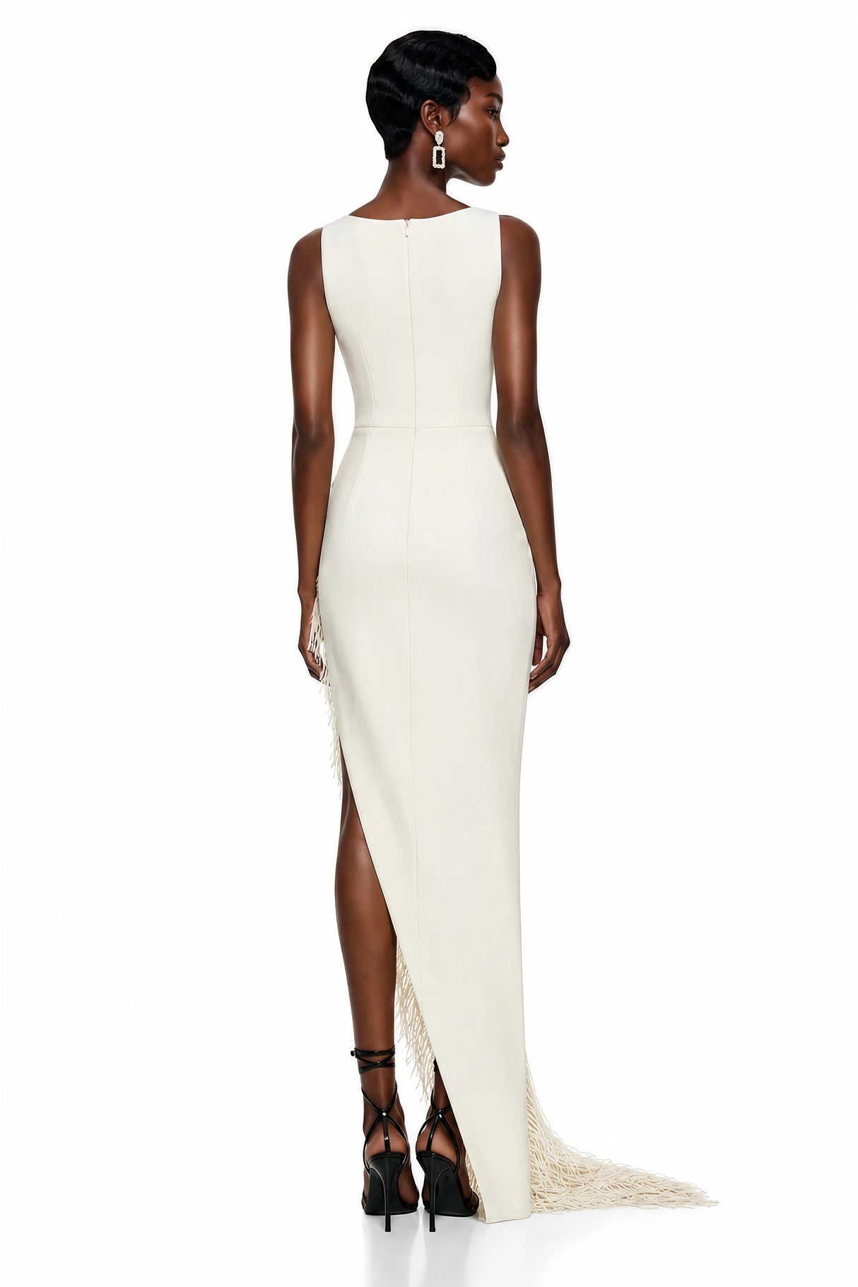 Damla Cream Asymmetrical Maxi Dress with Fringe