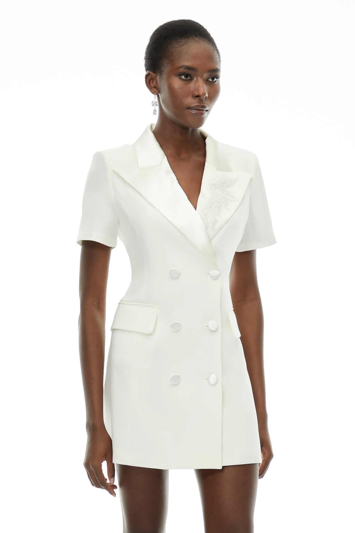 Daniella White DoubleBreasted Embroidered Blazer Dress