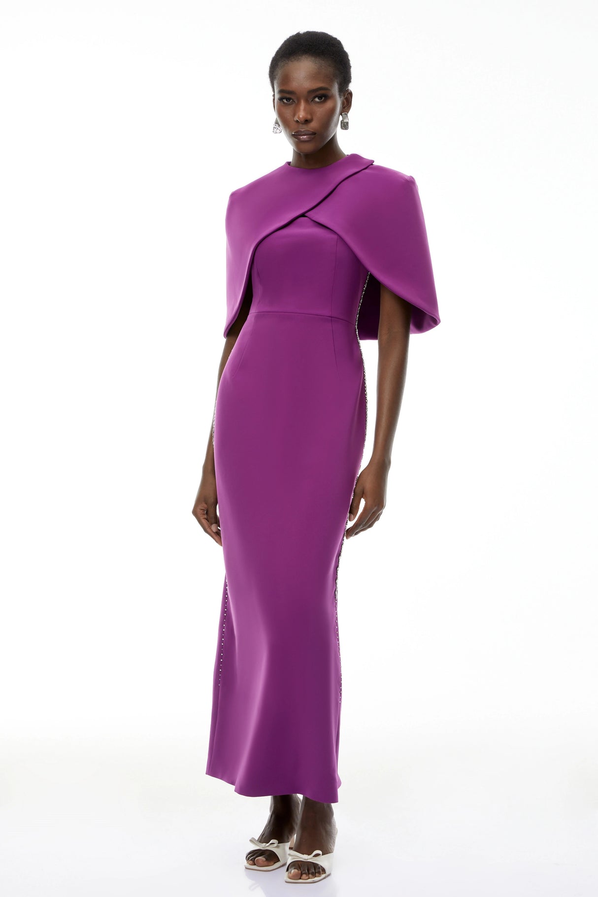 Darcie Purple Beaded Cape Design Maxi Gown