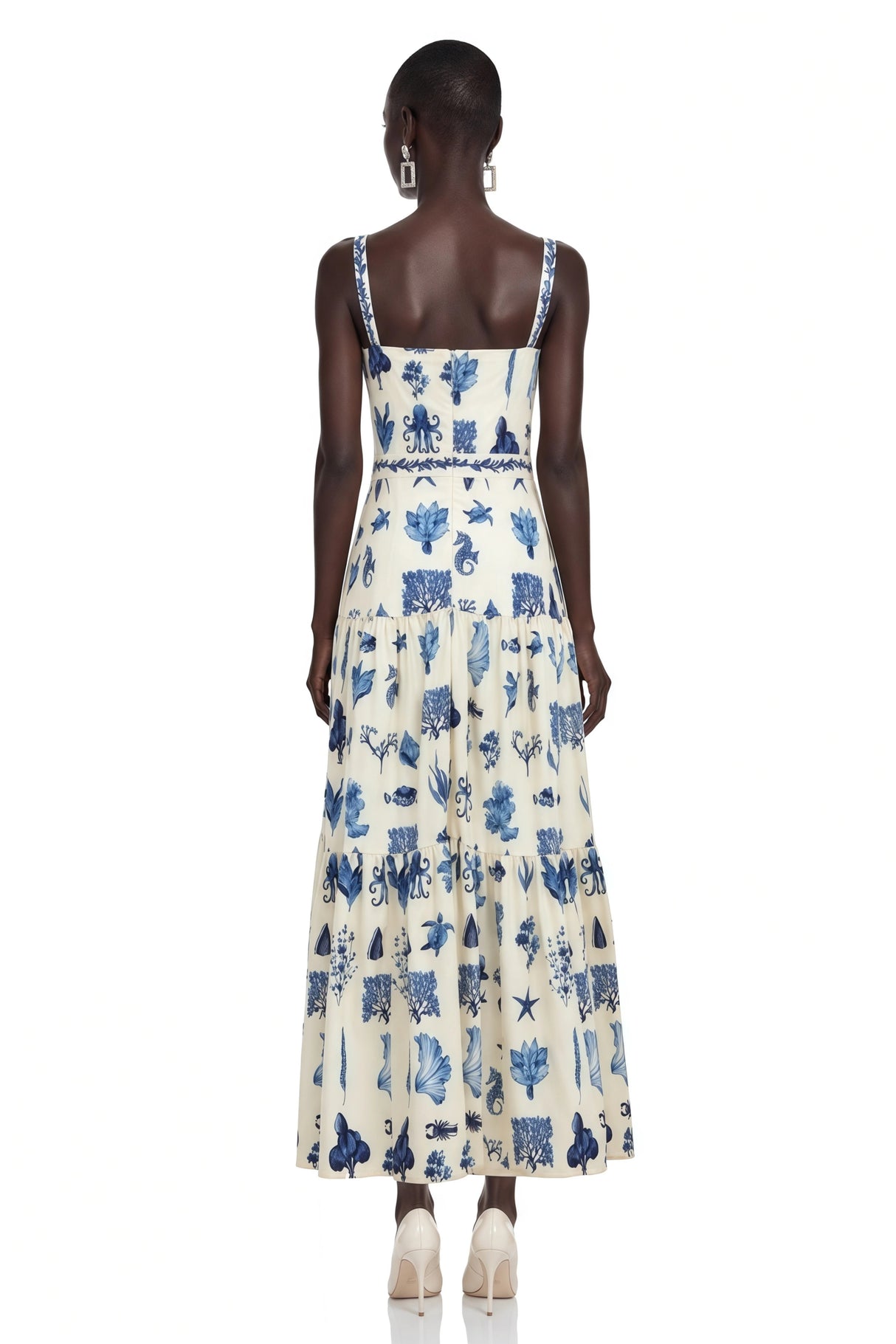 Delilah Blue Floral Print Midi Dress with Spaghetti Straps