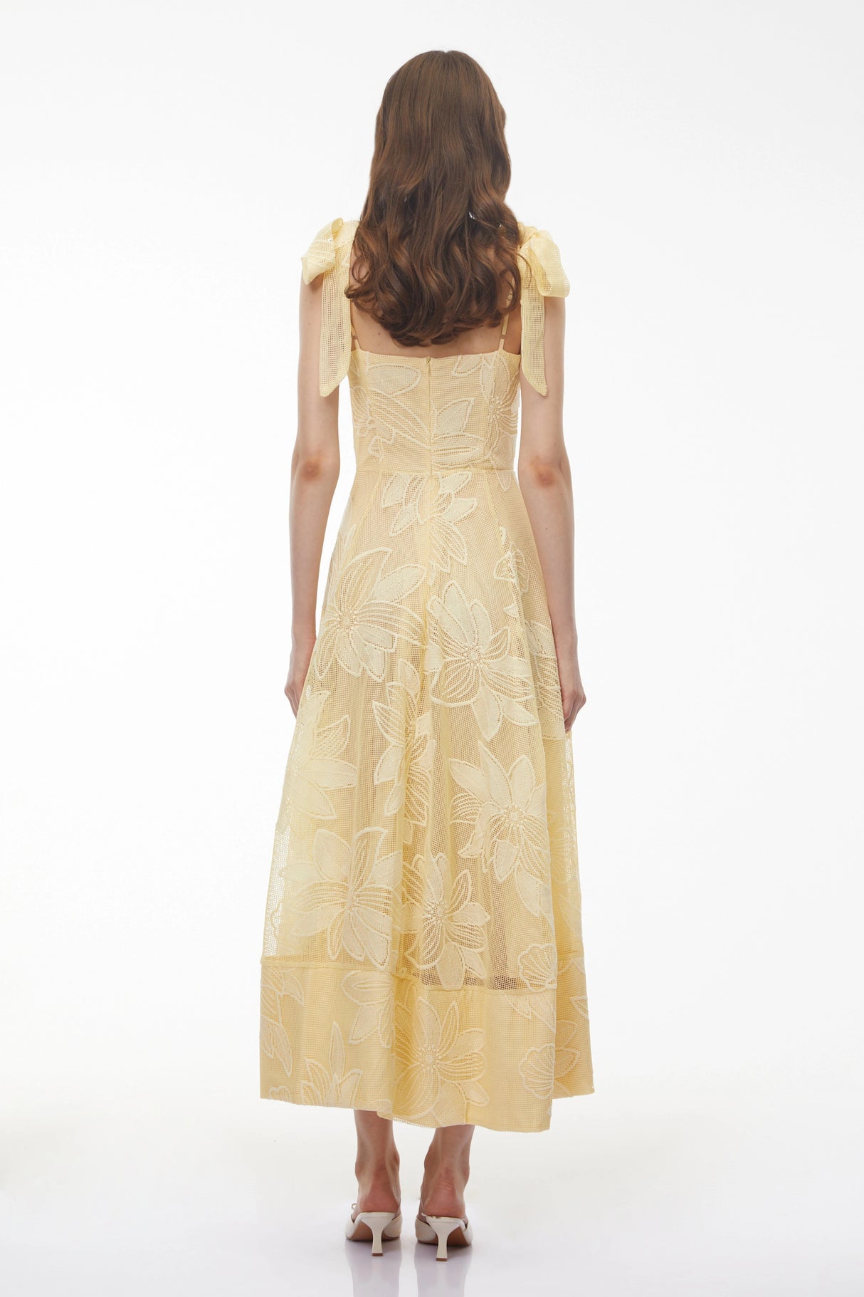 Doris Butter Yellow Sweetheart Floral Embroidered Maxi Dress