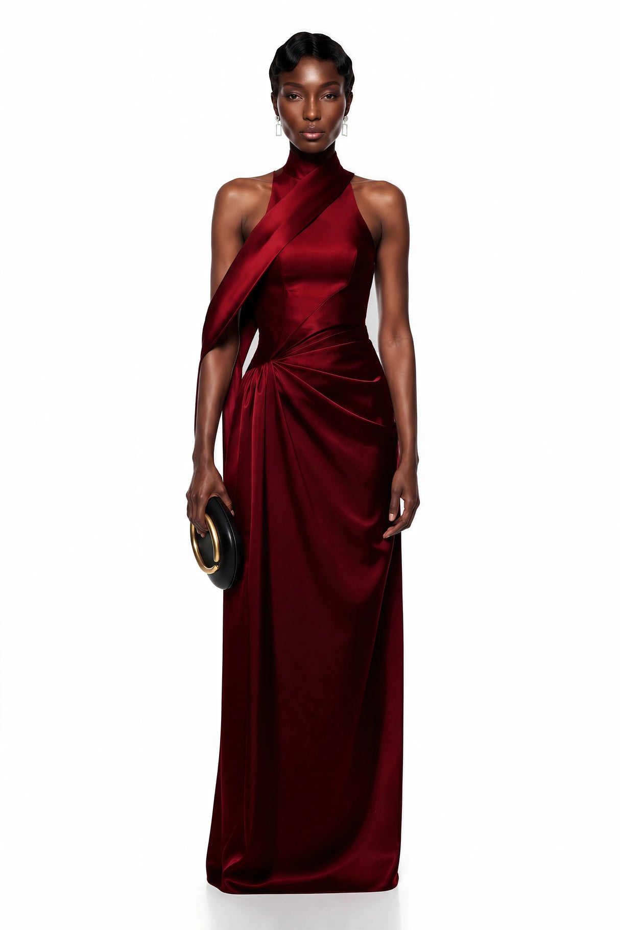 Dryope Red Halterneck Asymmetrical Maxi Dress