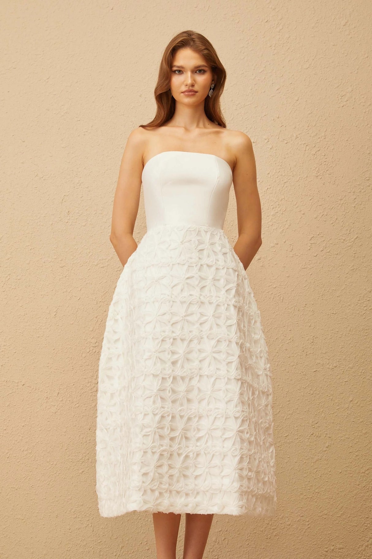 Dulcie White Floral Jacquard Shawl Dress Set