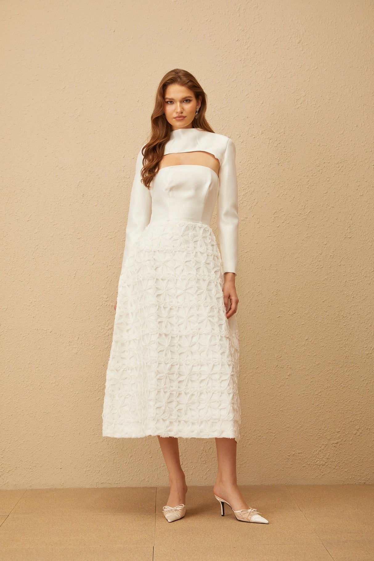 Dulcie White Floral Jacquard Shawl Dress Set