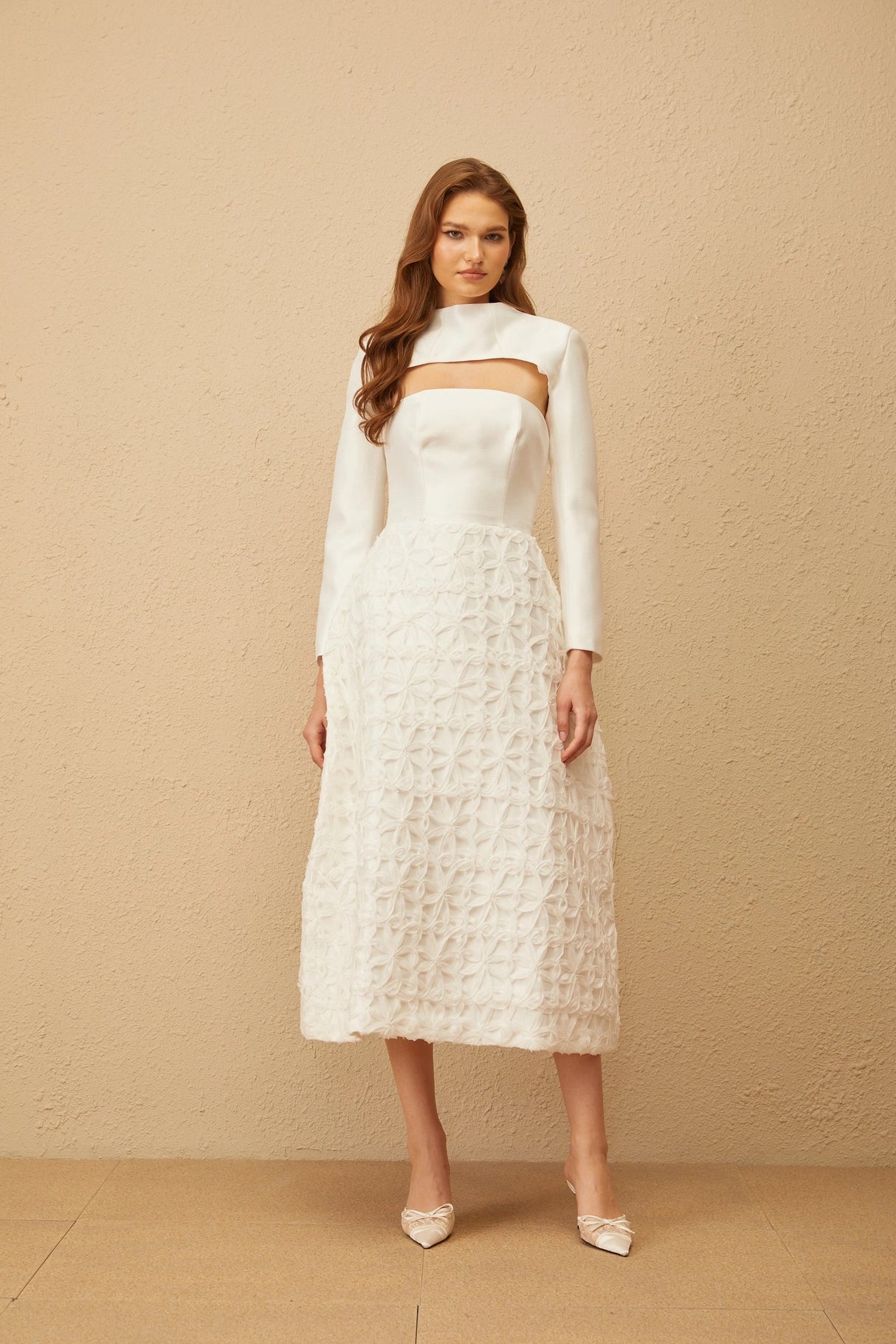 Dulcie White Floral Jacquard Shawl Dress Set