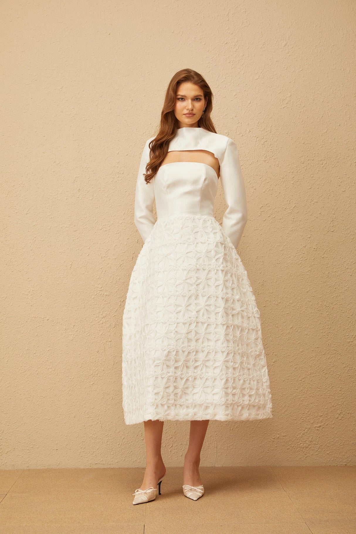 Dulcie White Floral Jacquard Shawl Dress Set