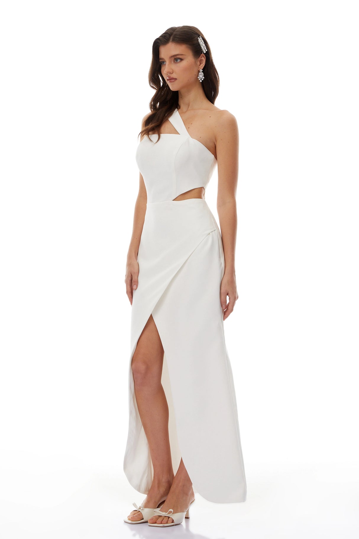 Eirik White One Shoulder Cut Out Maxi Dress