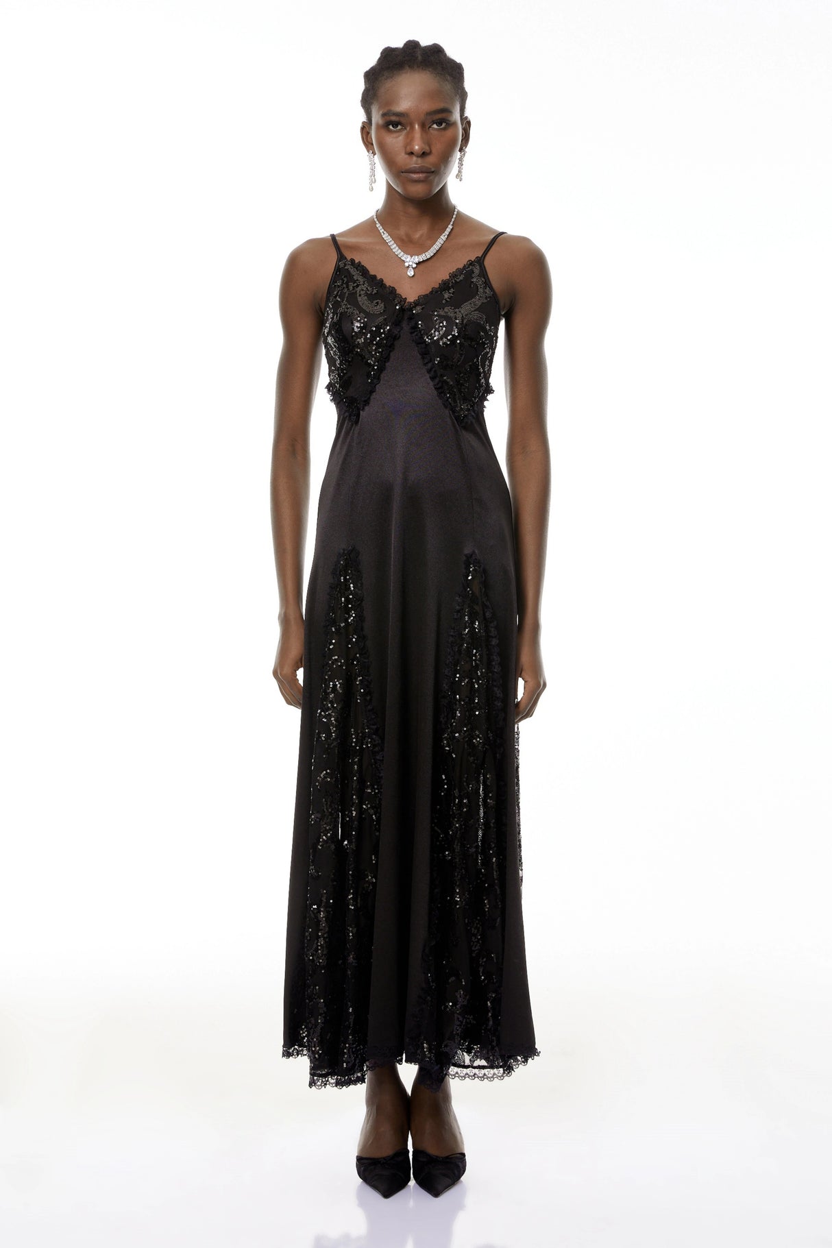 Elara Black CutOut Sequin Maxi Dress