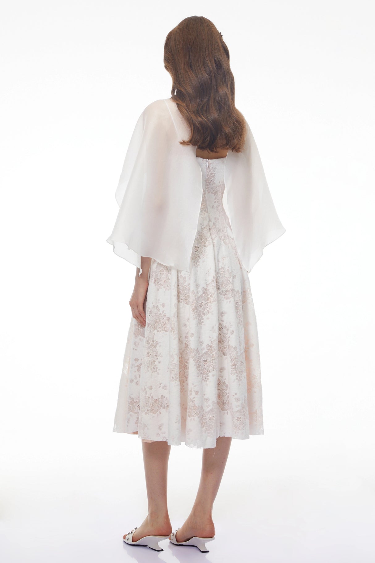 Elena White Sleeveless Lace Midi Dress