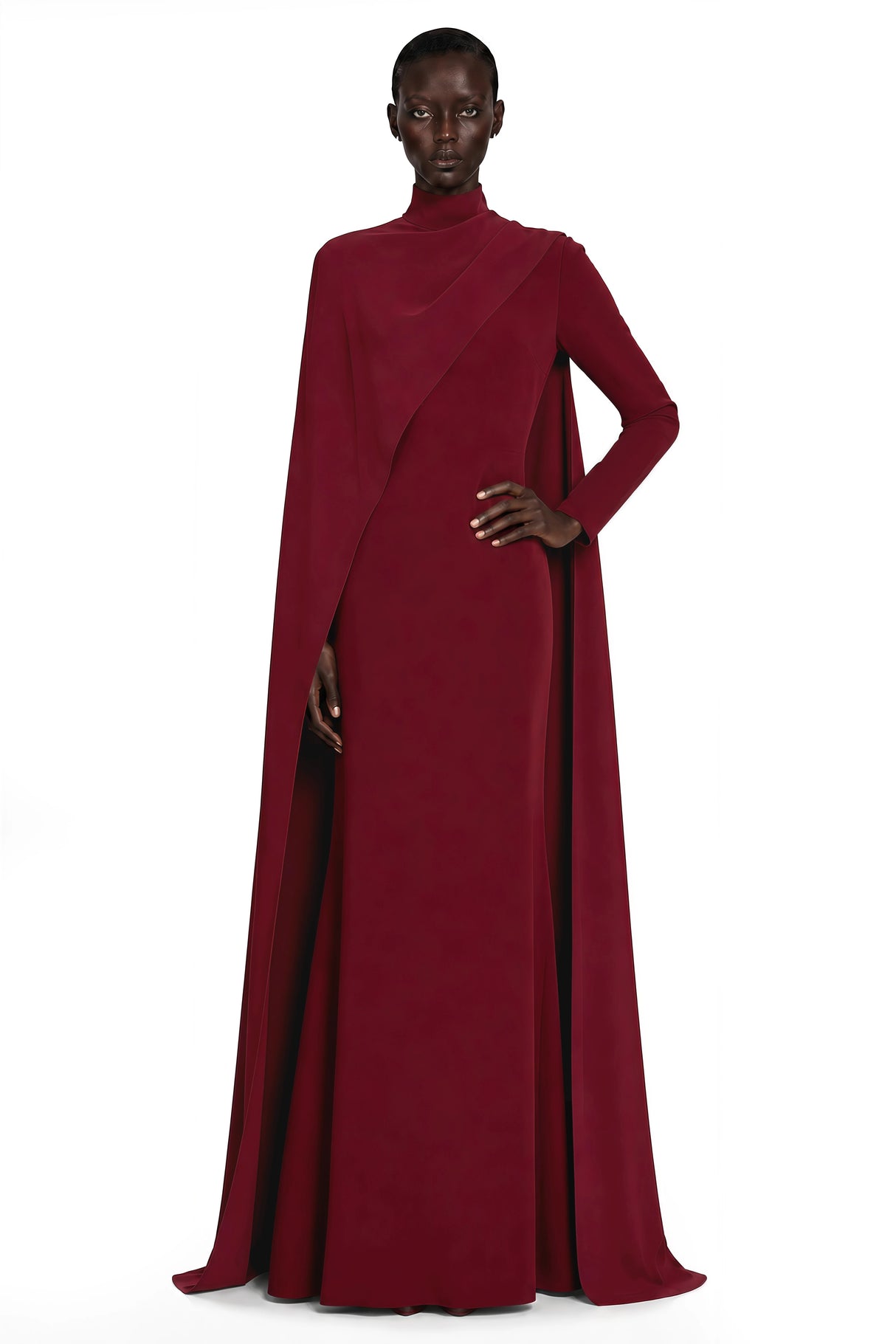 Elmas Red Mock Neck Maxi Dress with Cape Sleeves