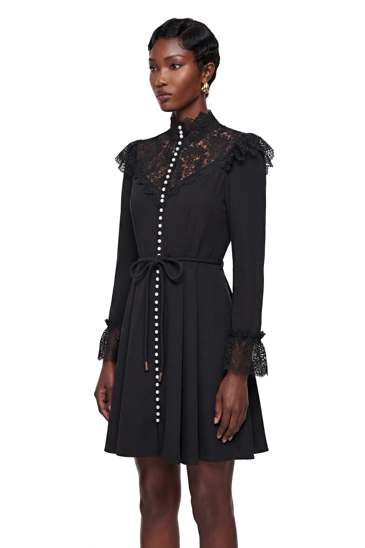 Embla Black Lace Trim Mini Dress