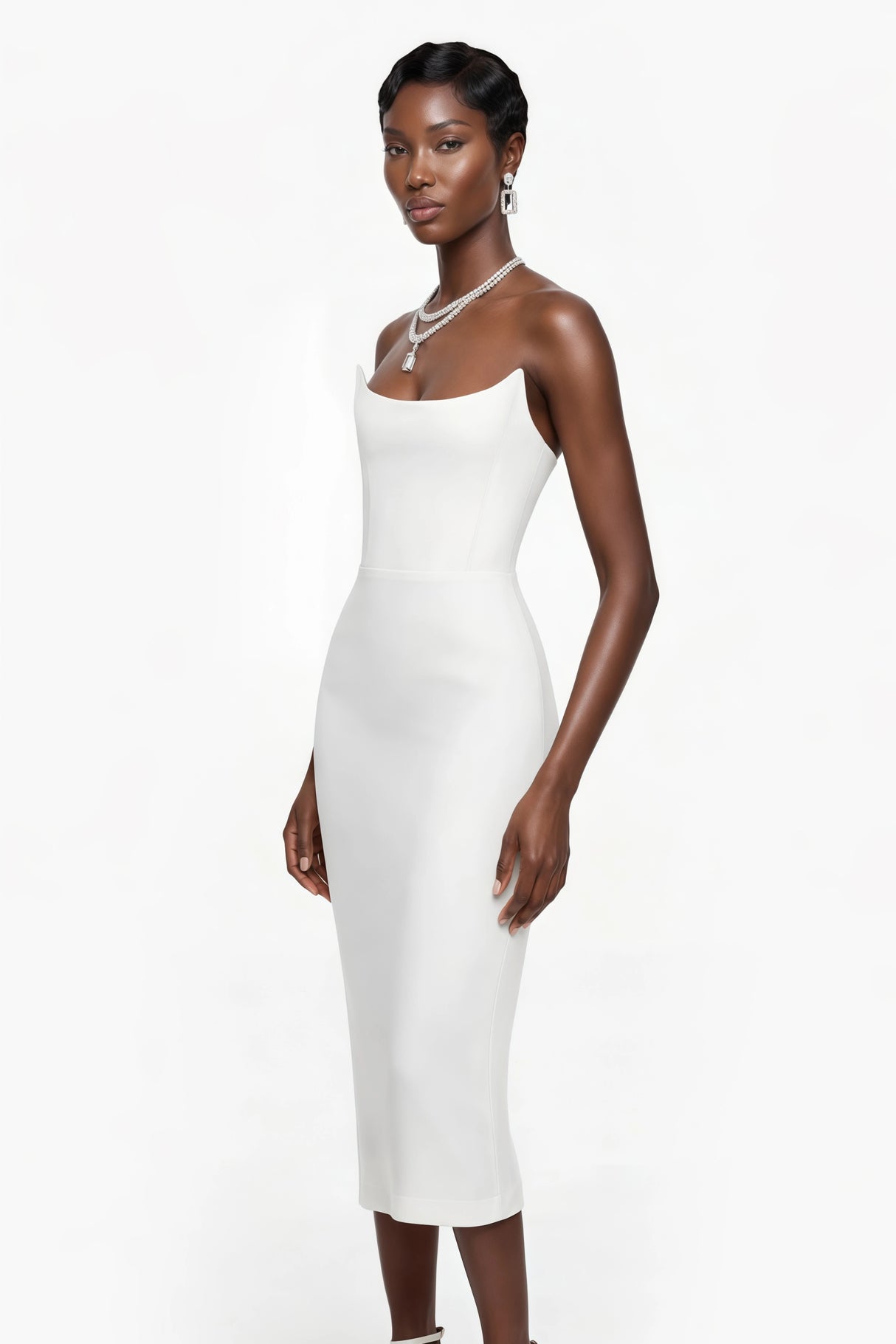 Escolástica White Off Shoulder Midi Dress