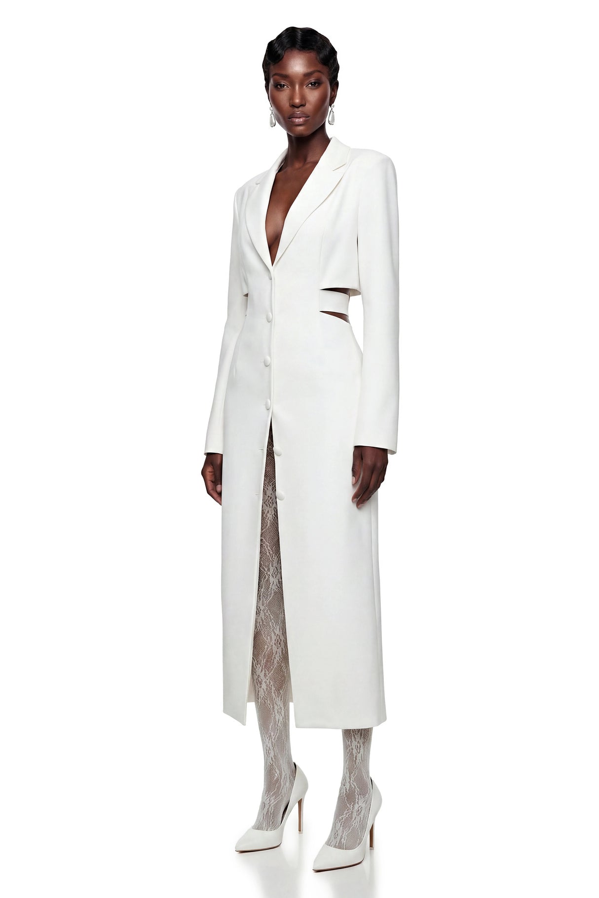 Fanny White Blazer Midi Dress with CutOuts