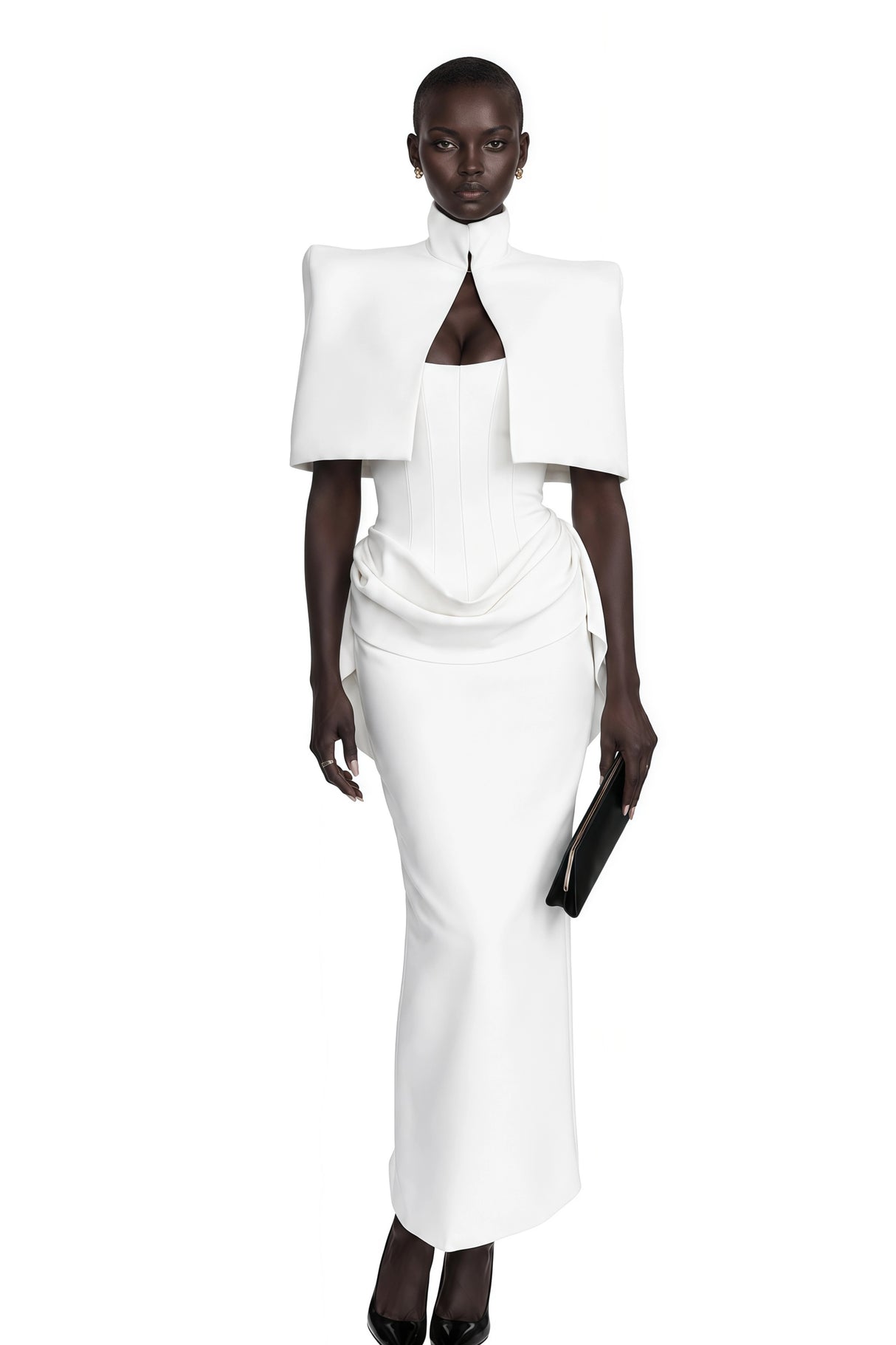 Felice White Structured Cape Corset Dress Set