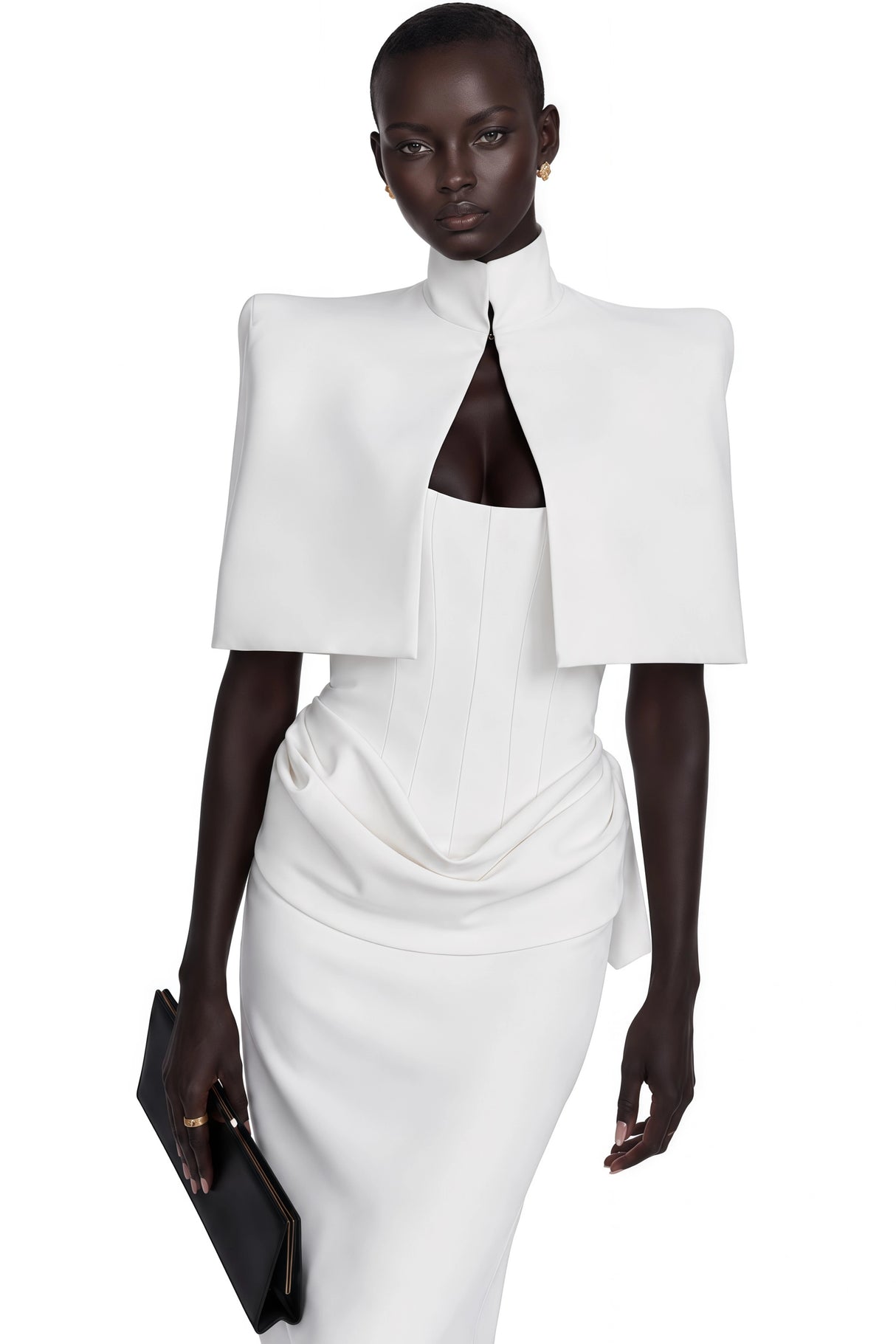 Felice White Structured Cape Corset Dress Set