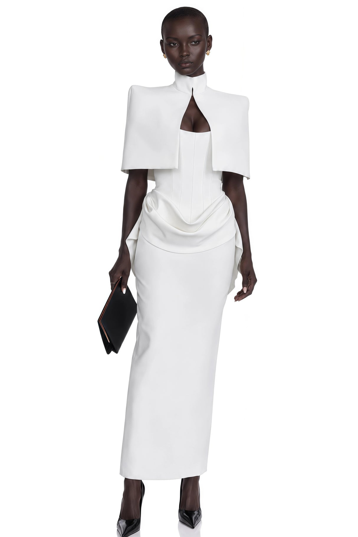 Felice White Structured Cape Corset Dress Set