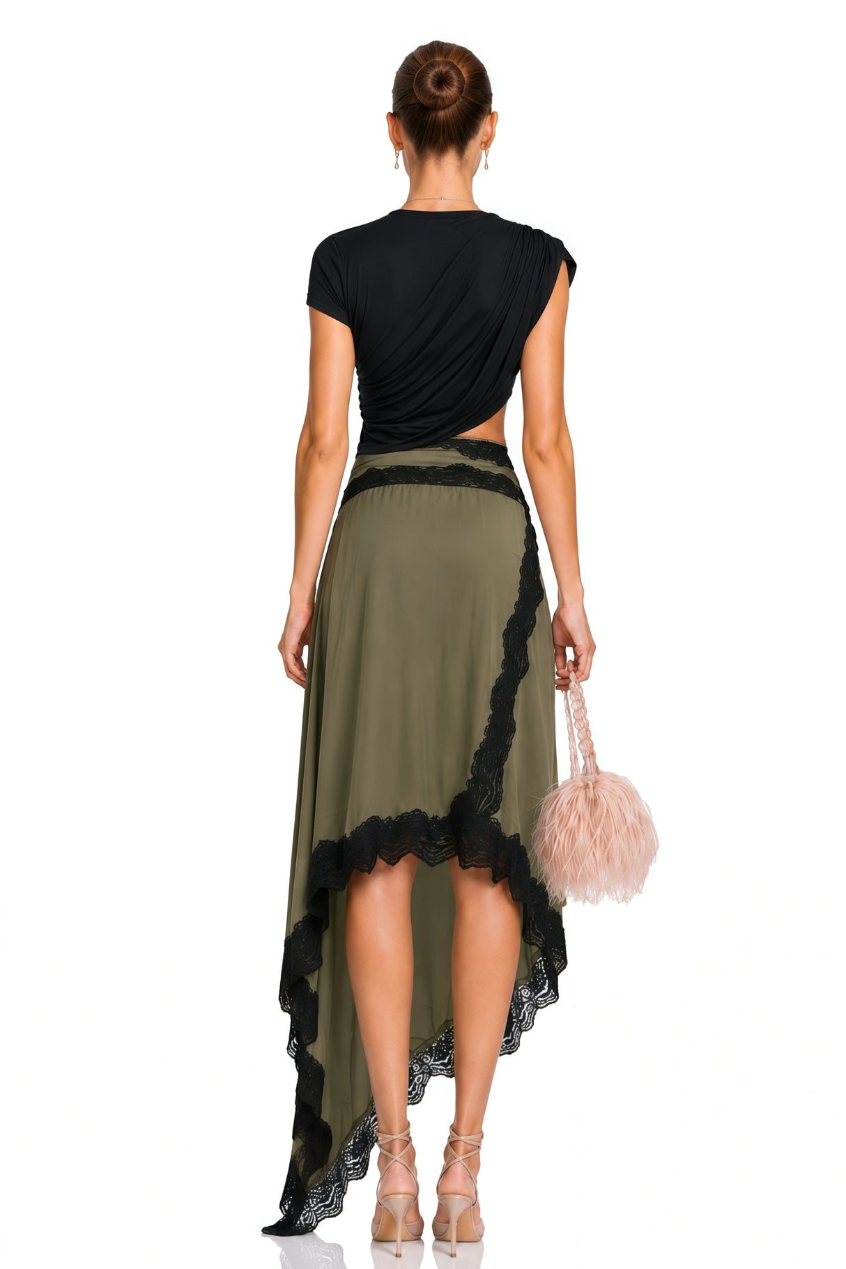 Fiamma Black Gathered Lace Panel Maxi Dress