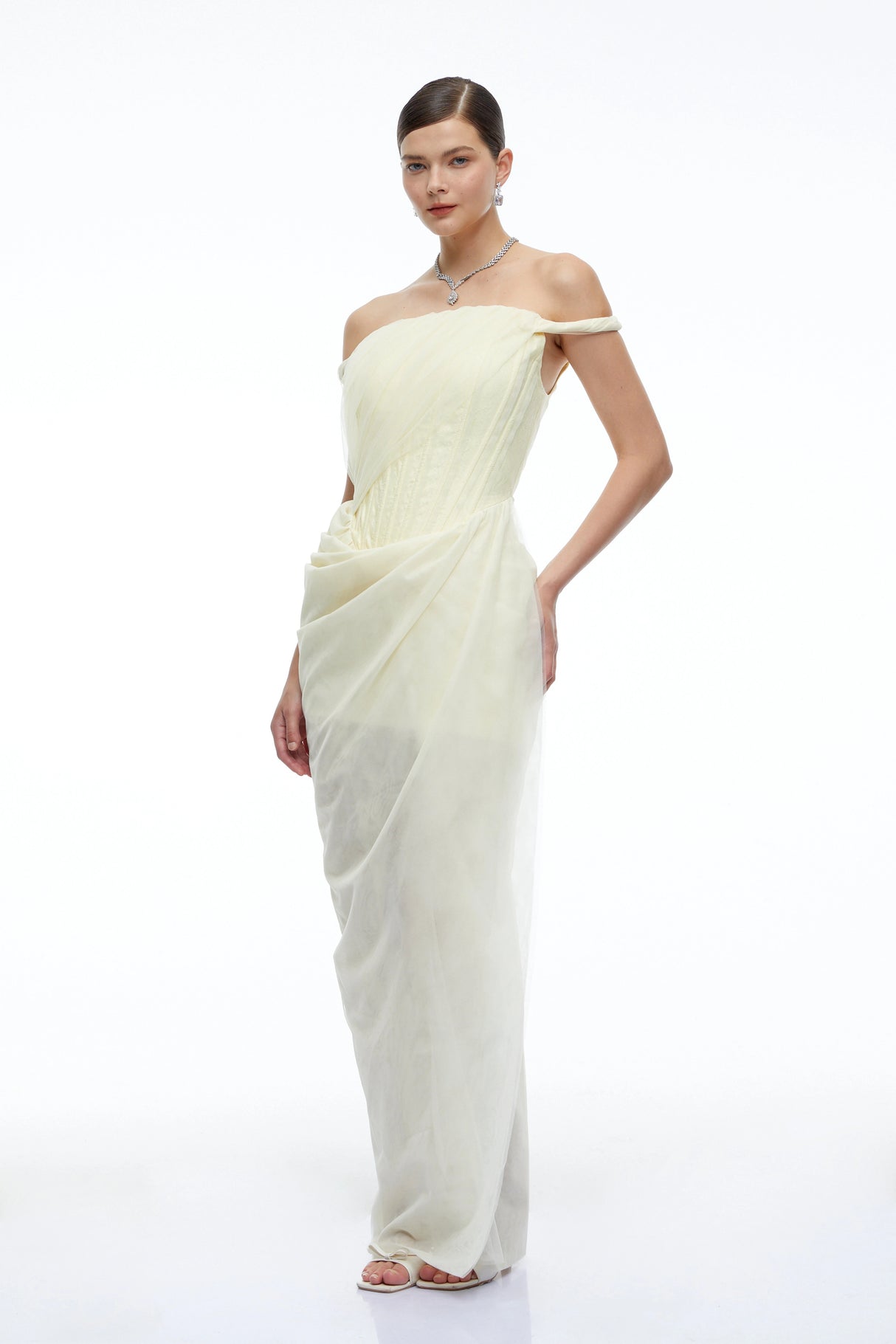 Finley Yellow Off Shoulder Ruched Bodycon Maxi Dress