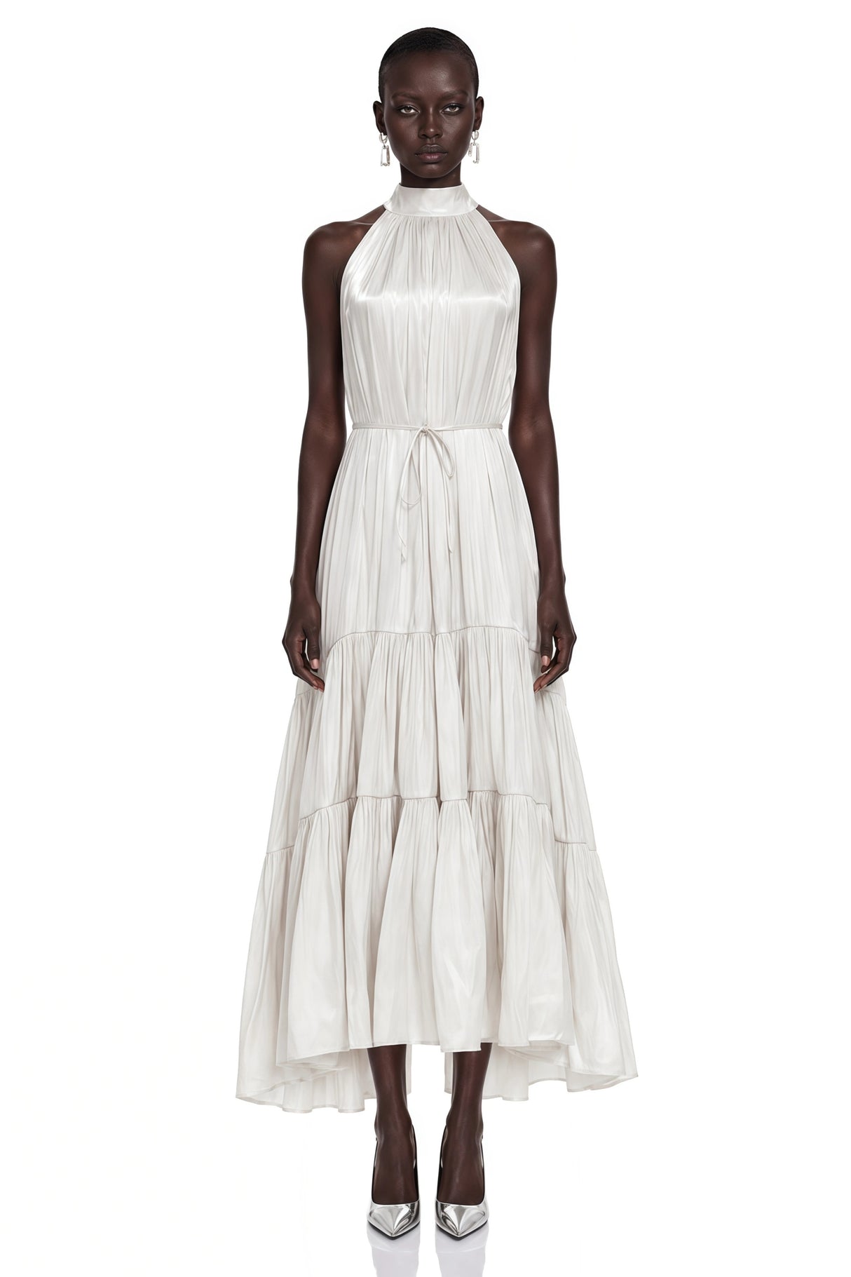 Firuze Ivory Pleated Tiered Maxi Dress