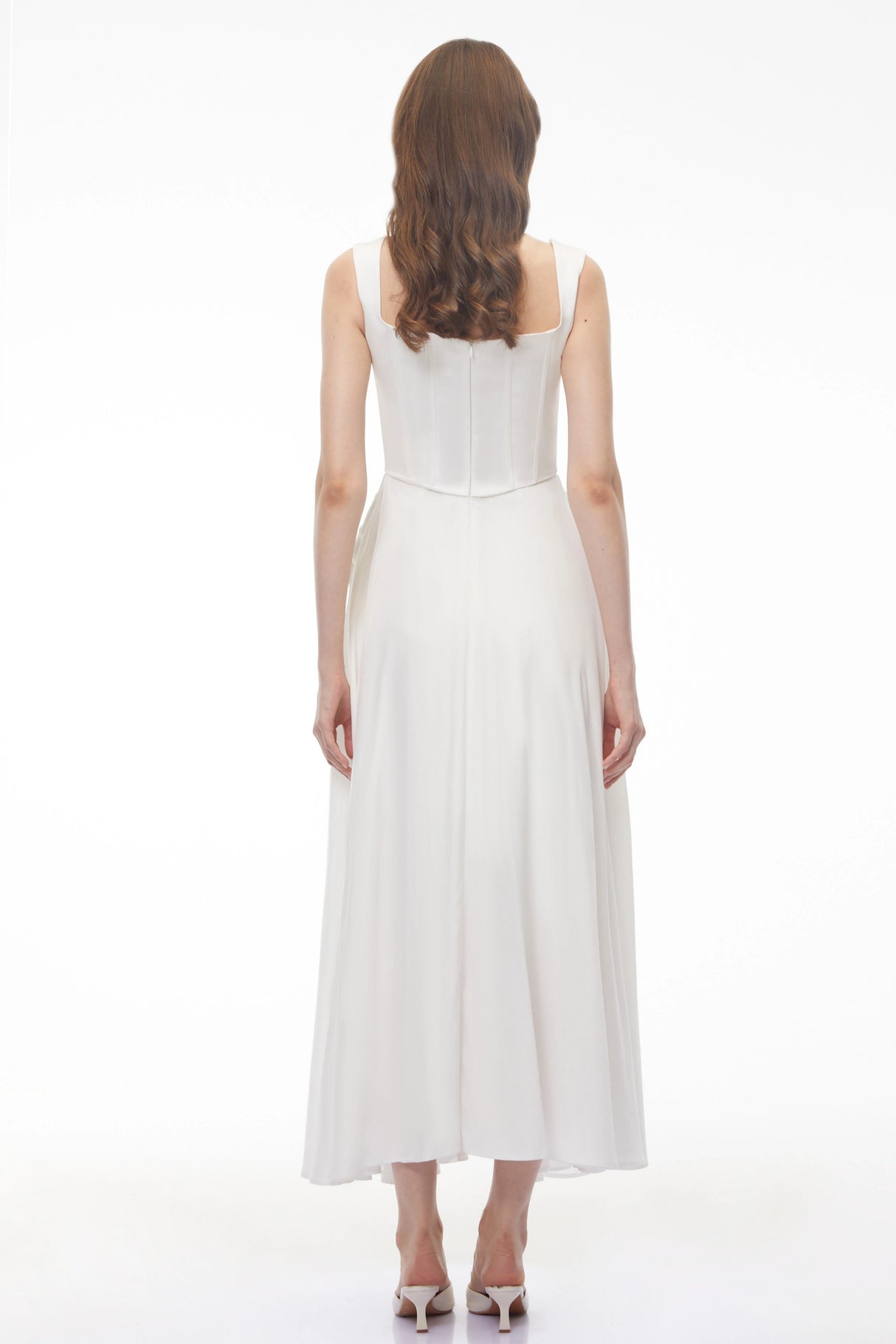 Forugh White Pleated Satin Maxi Dress