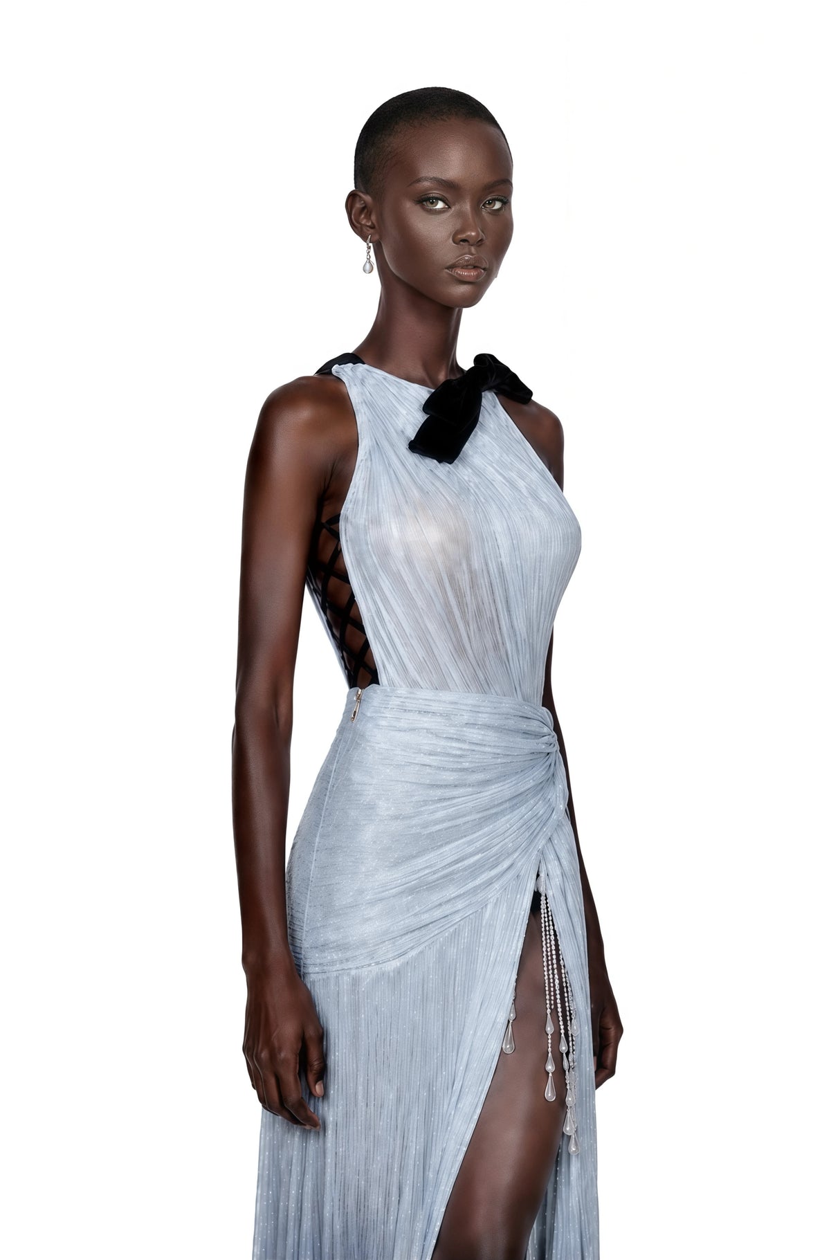 Francesca Silver Fringe Maxi Dress with Bow