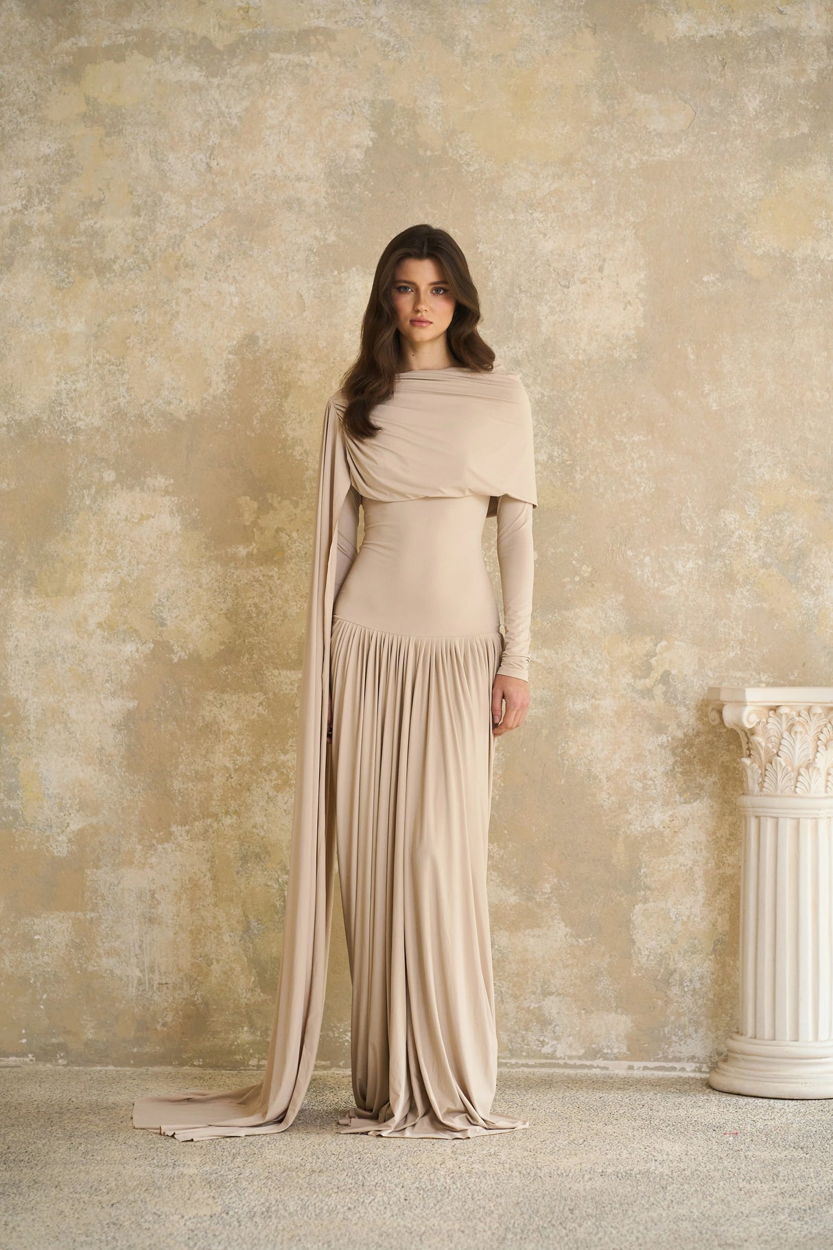 Gaëlle Neutrals Ribbondesign Draped Maxi Dress