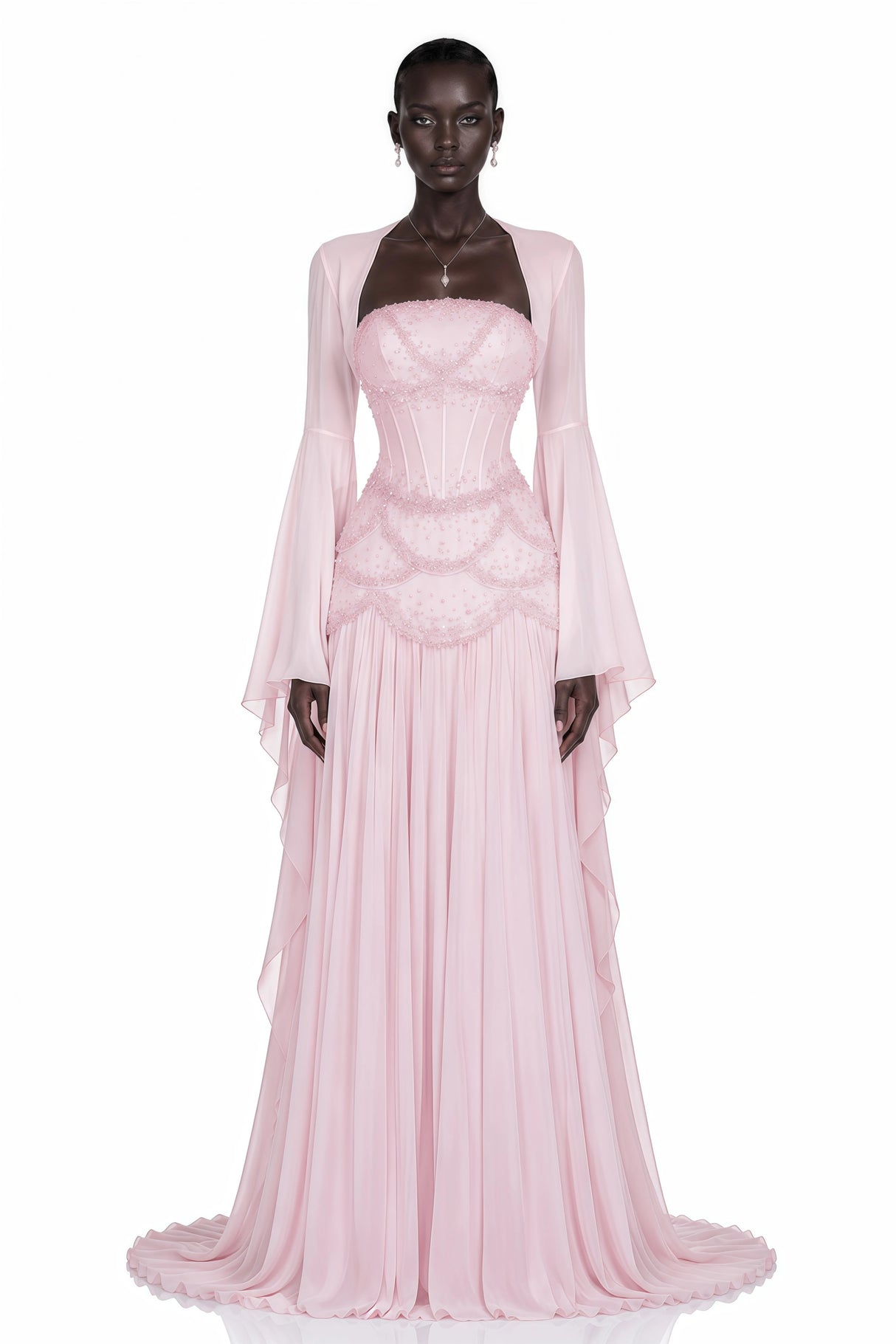 Gaëlle Pink Fauxpearlembellished Pleated Maxi Dress
