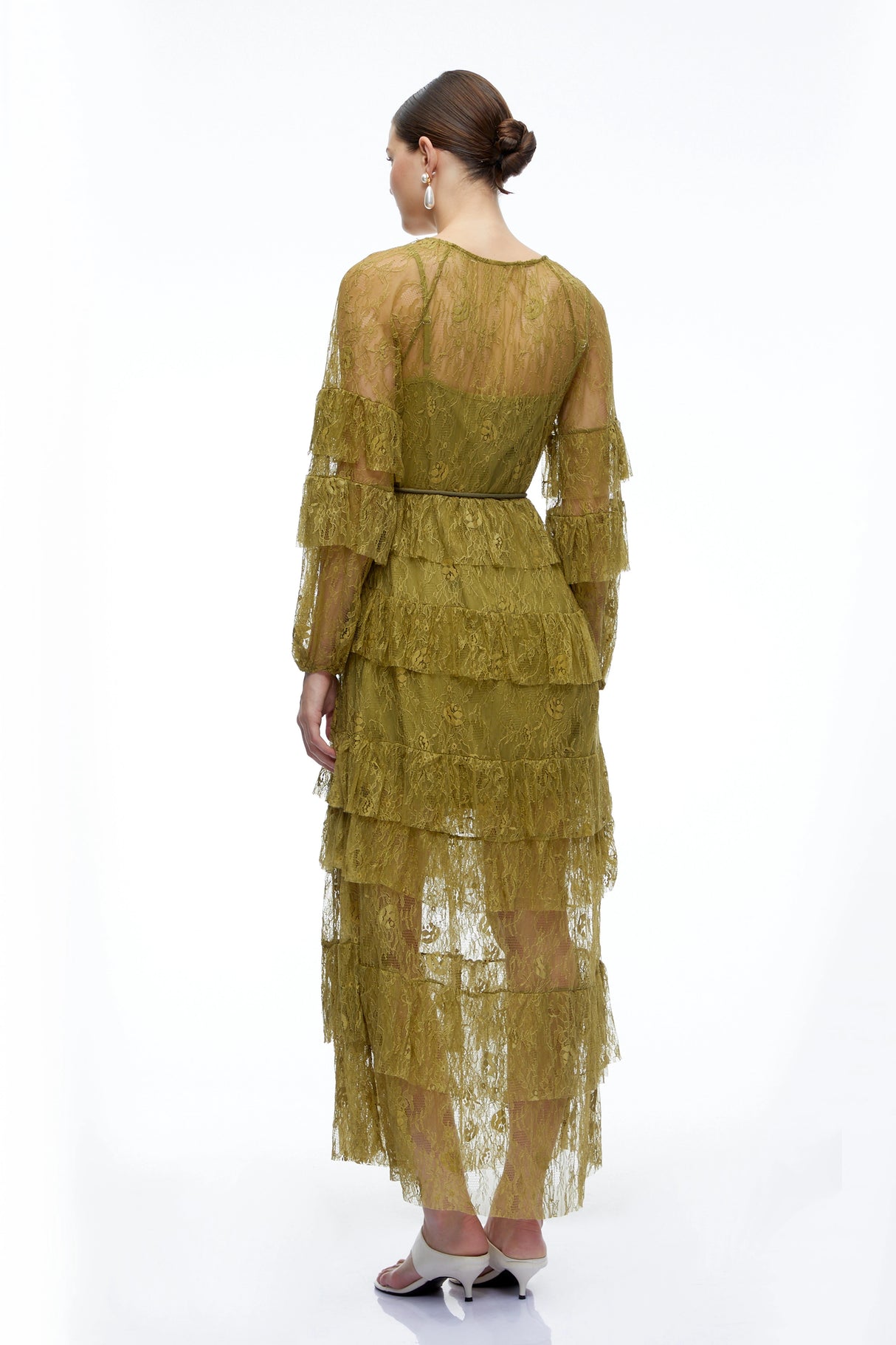 Galatea Green Tiered Lace Long Sleeves Maxi Dress
