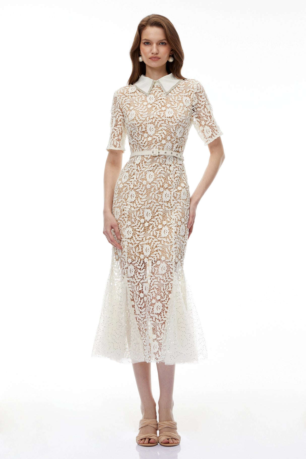 Genevieve Neutral Floral Lace Maxi Dress