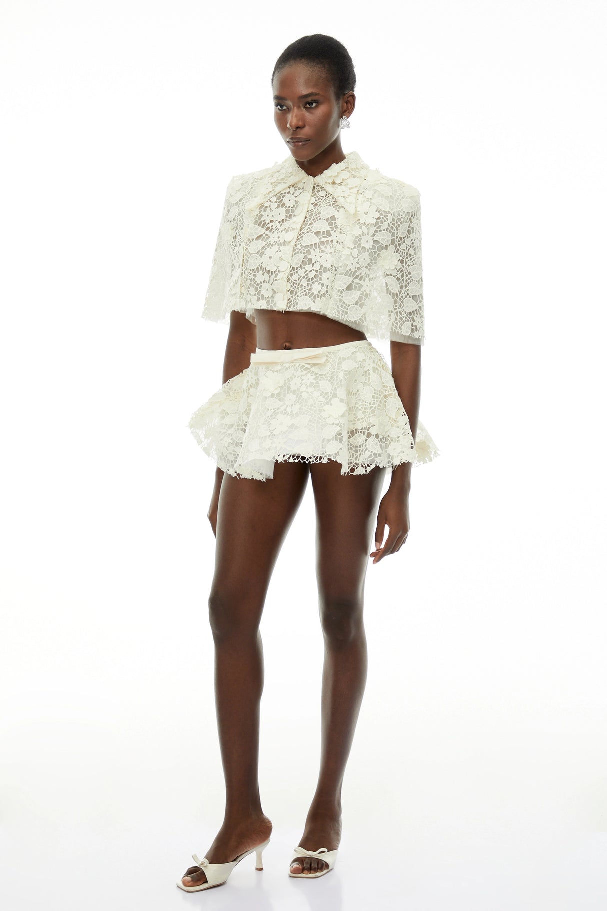 Gerhard Cream Floral Embroidered Cape Skirt Set