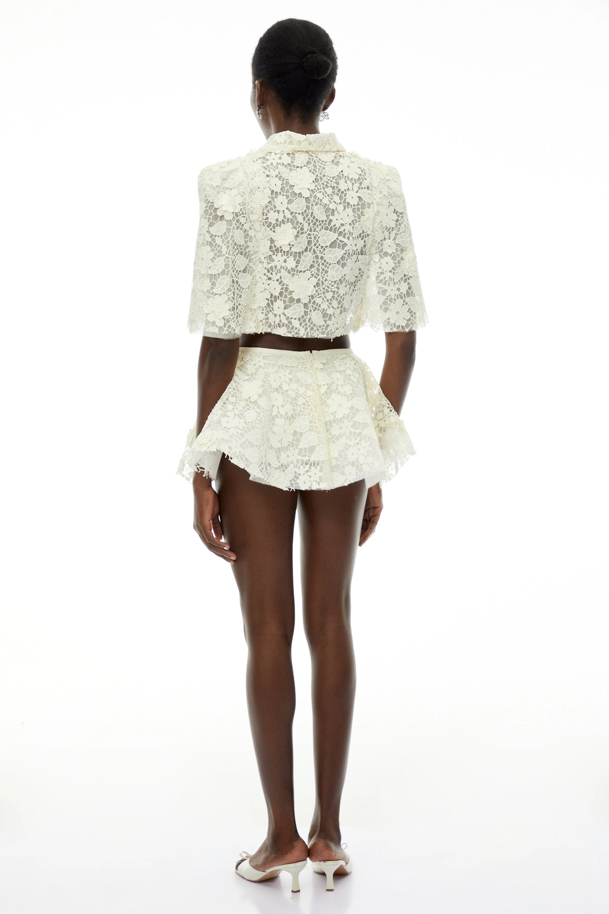 Gerhard Cream Floral Embroidered Cape Skirt Set