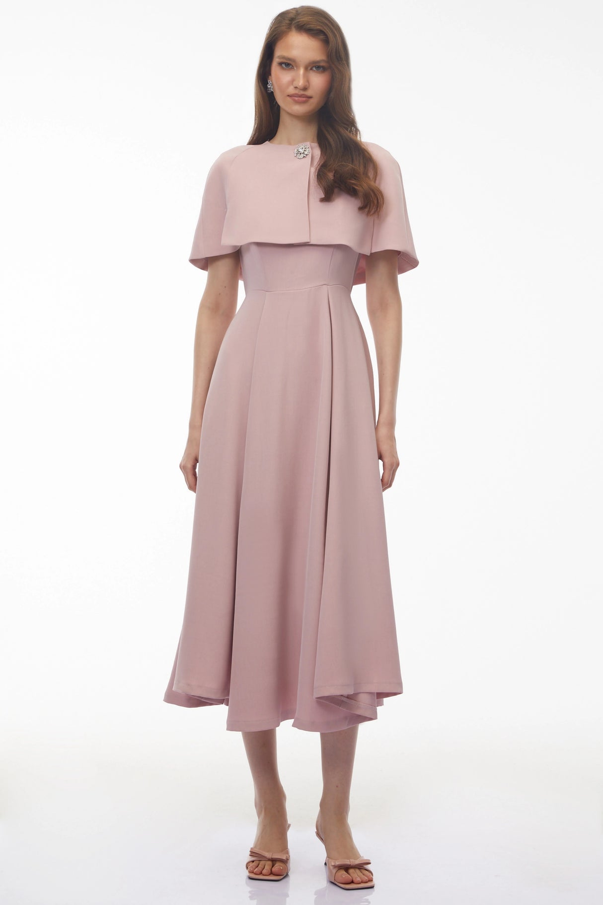 Giuliana Pink Solid Cape Midi Dress Set