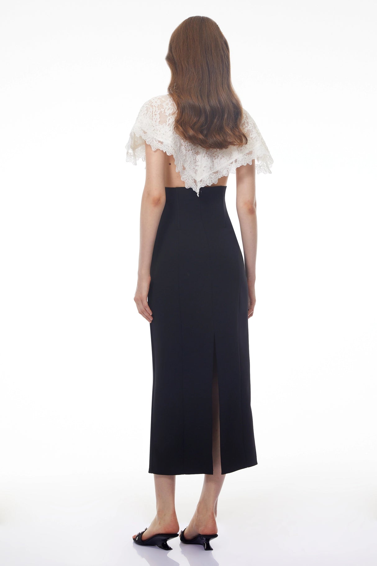 Greta Black Round Neck Lace Cape Maxi Dress