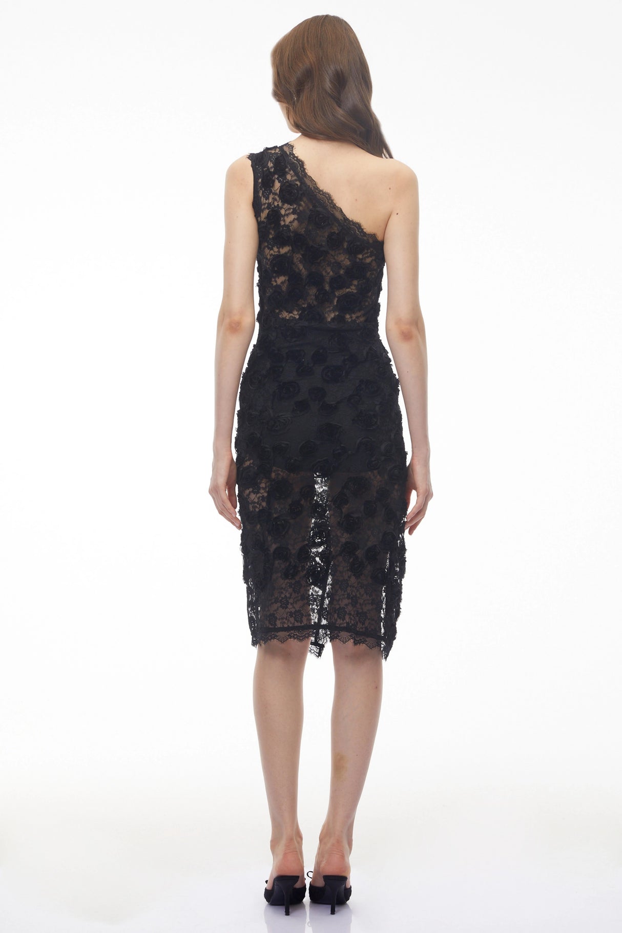 Hannah Black 3D Floral Midi Dress wiith Side Slit