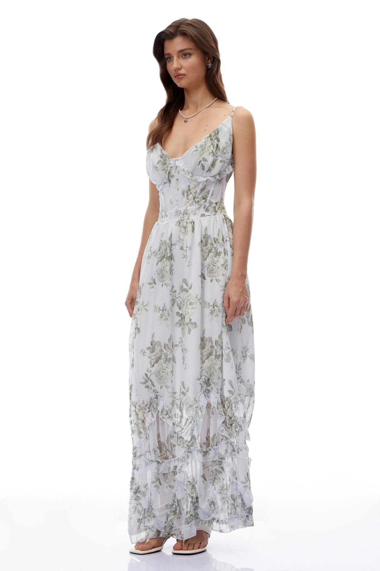 Hanne Green Floral VNeck Sleeveless Maxi Dress