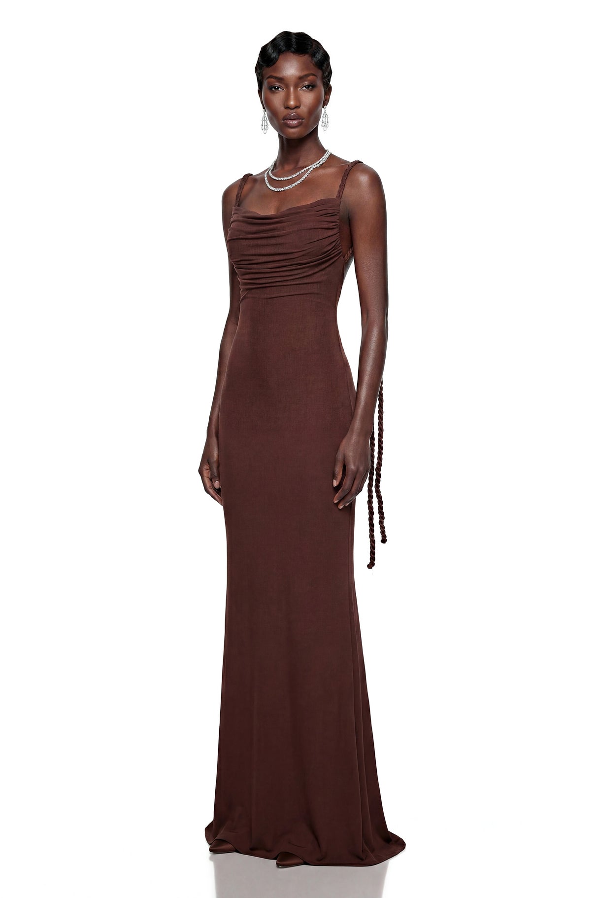 Hilde Brown Square Neck Bodycon Maxi Dress