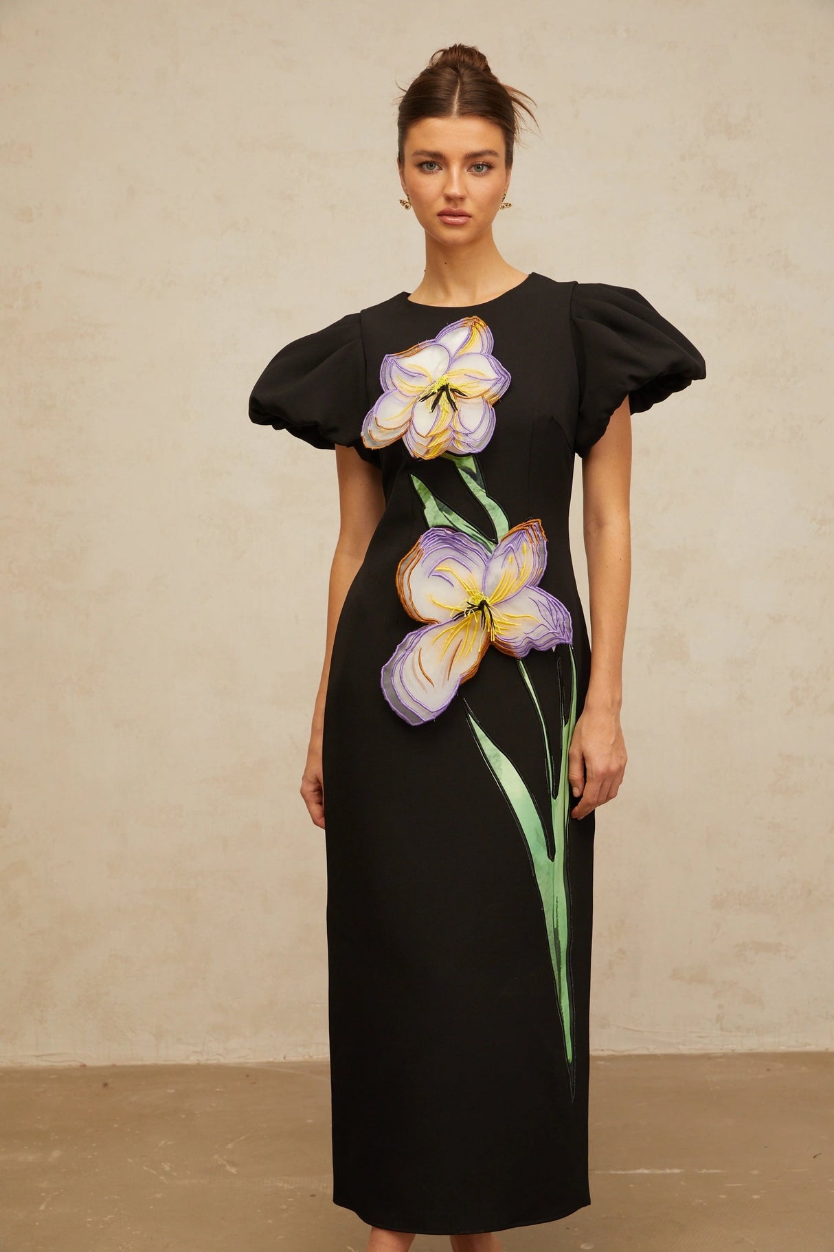 Irène sequined floralembroidered midi dress in Black