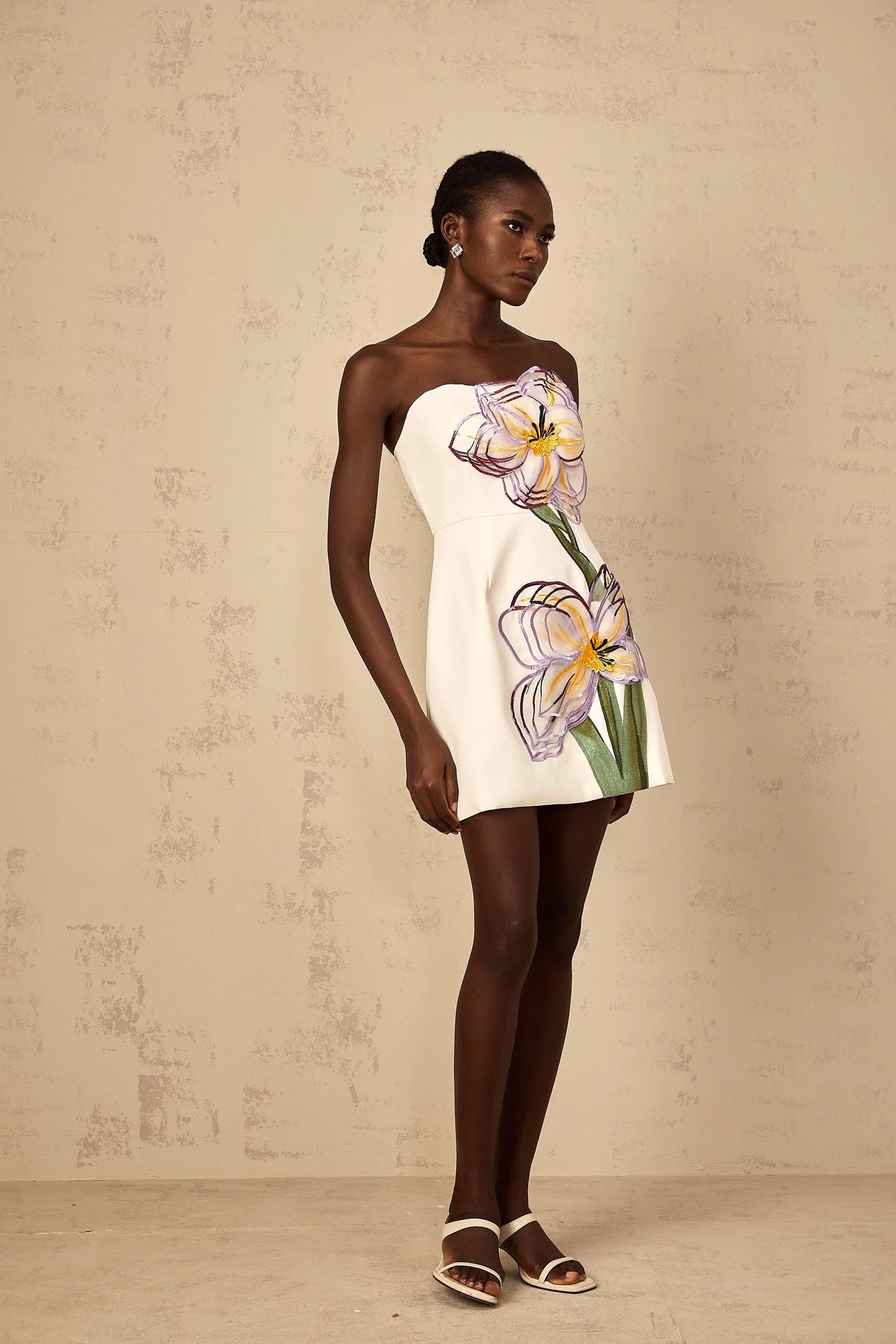 Irène White OffShoulder Sequin Floral Embroidered Mini Dress