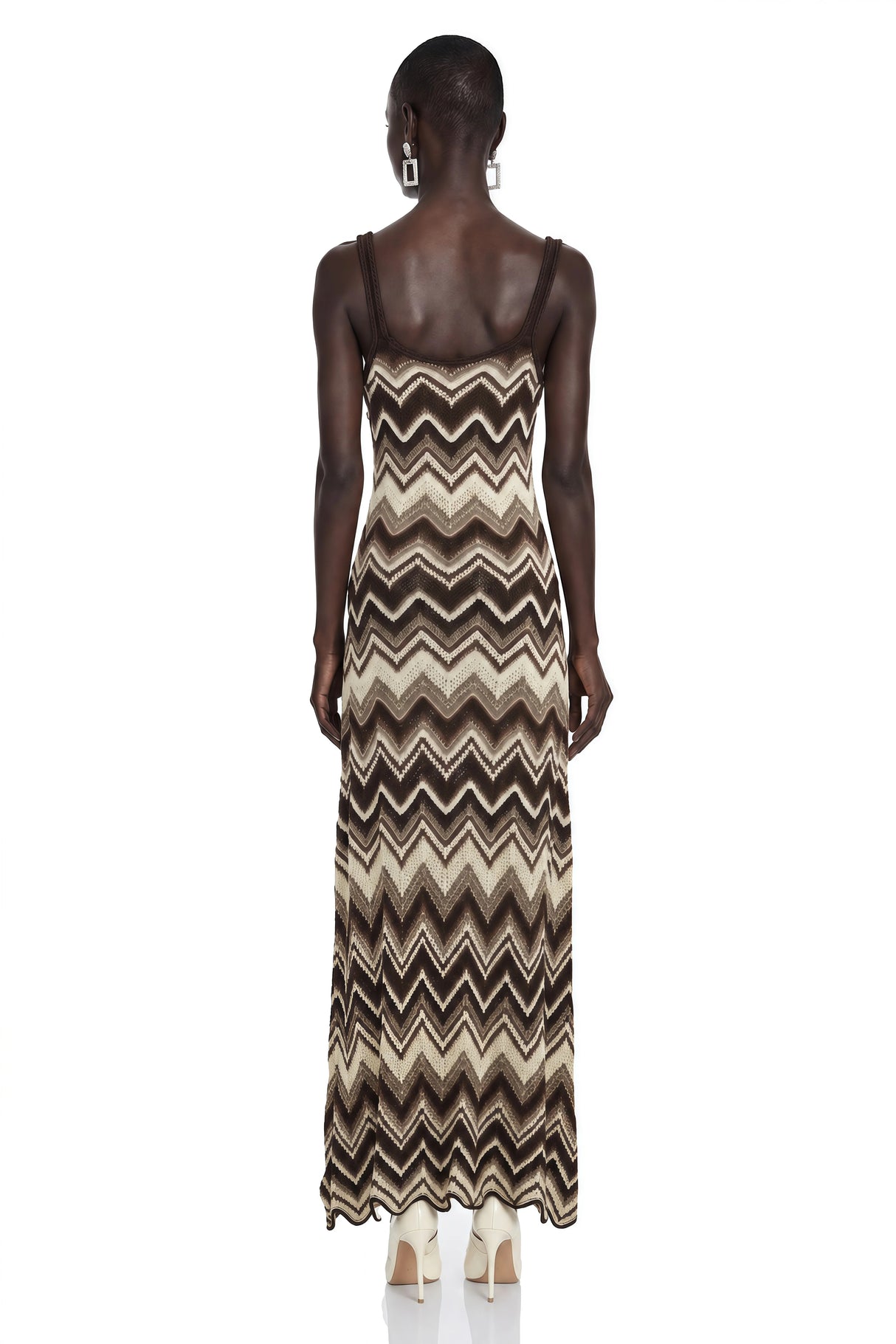 Irina Brown Zigzag Weave Pointelle Knit Maxi Dress