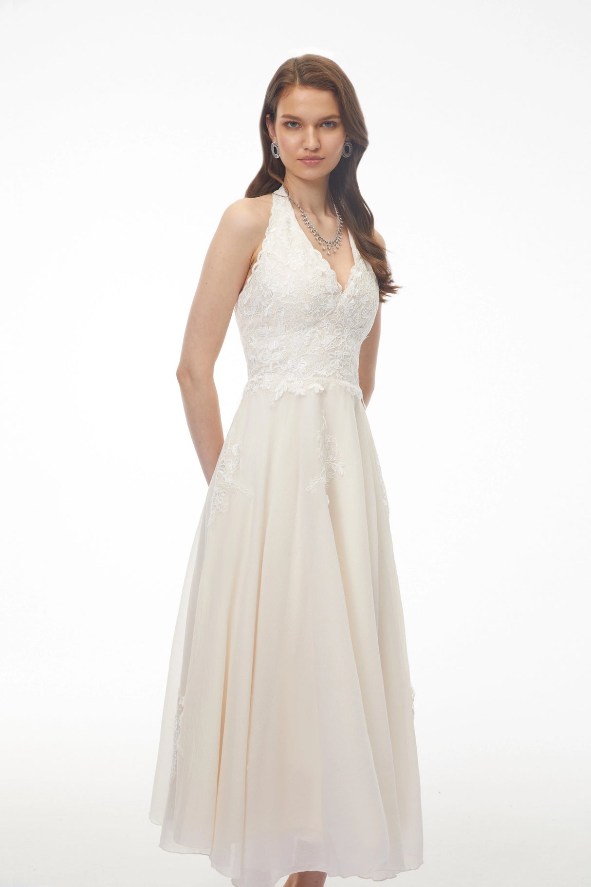 Jasmine White Lace Sweetheart Midi Dress