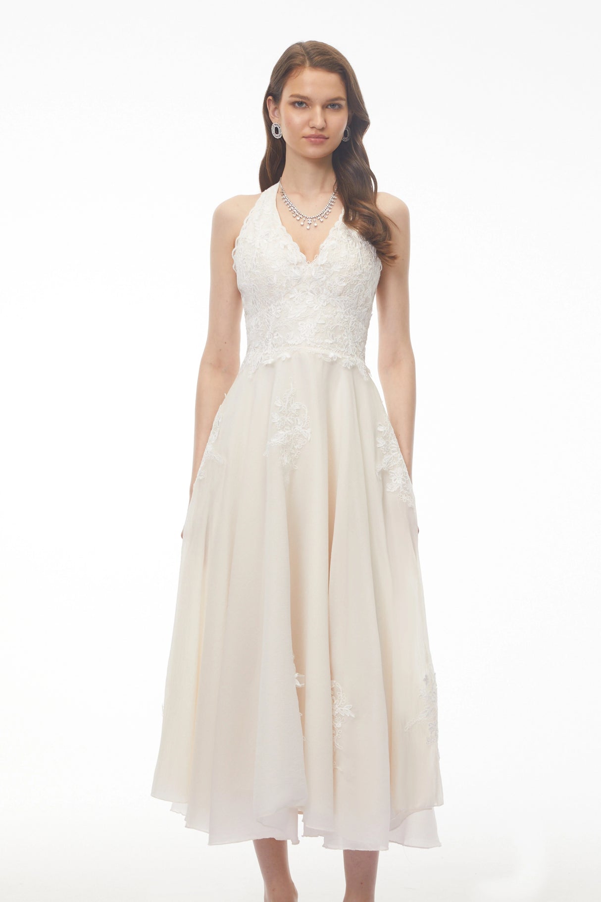 Jasmine White Lace Sweetheart Midi Dress