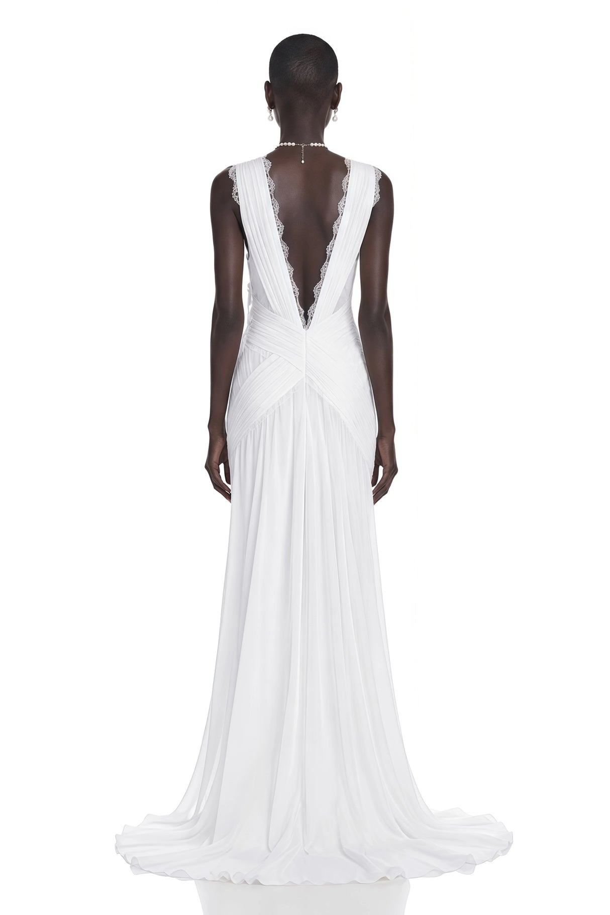 Jasmine White Plunge Neck Ruched Maxi Dress