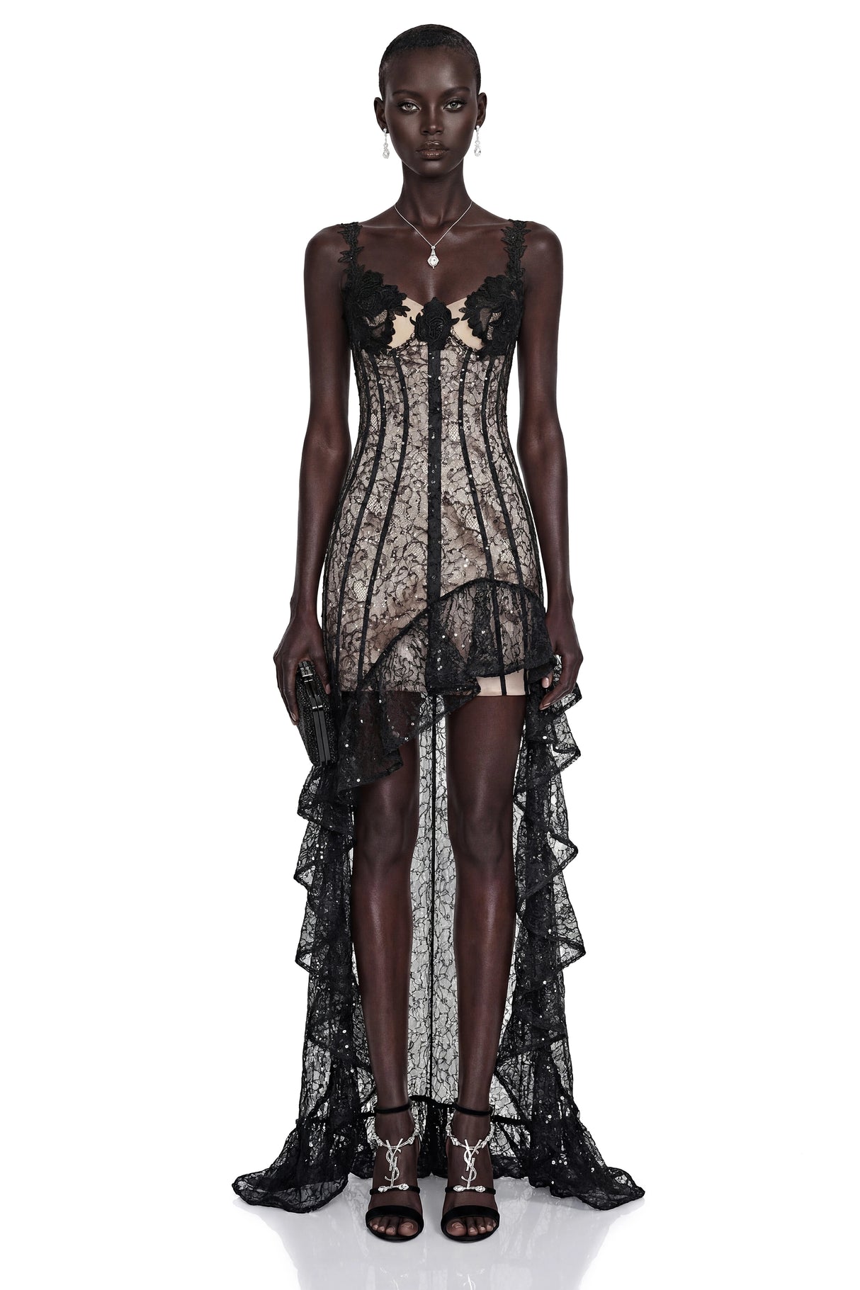 Jenna Black Floral Ruffled Asymmetrical Maxi Dress