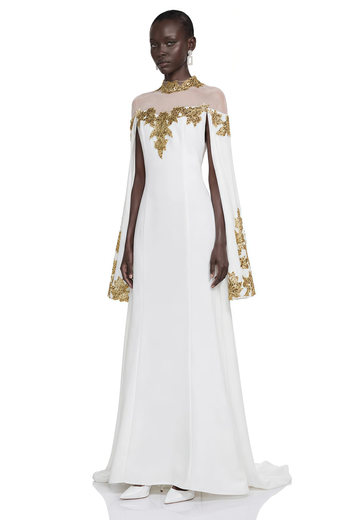 Jitka White Sequin Maxi Dress with 3D Florals